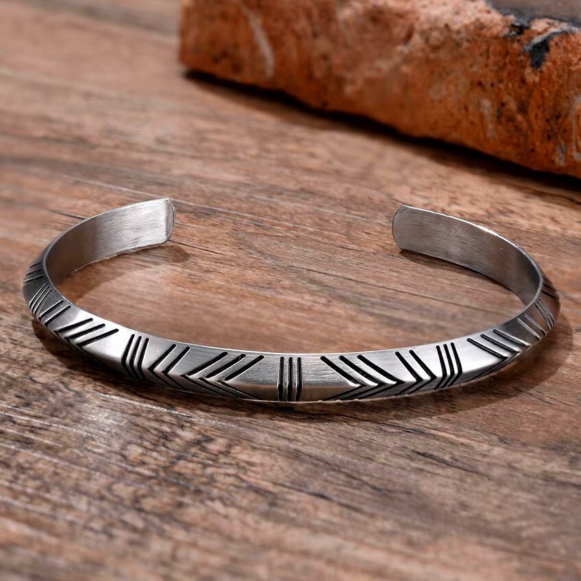 Small Viking Bracelet Vintage Stainless Steel Cuff Fits 5.9-6.5 inch Wrists Men