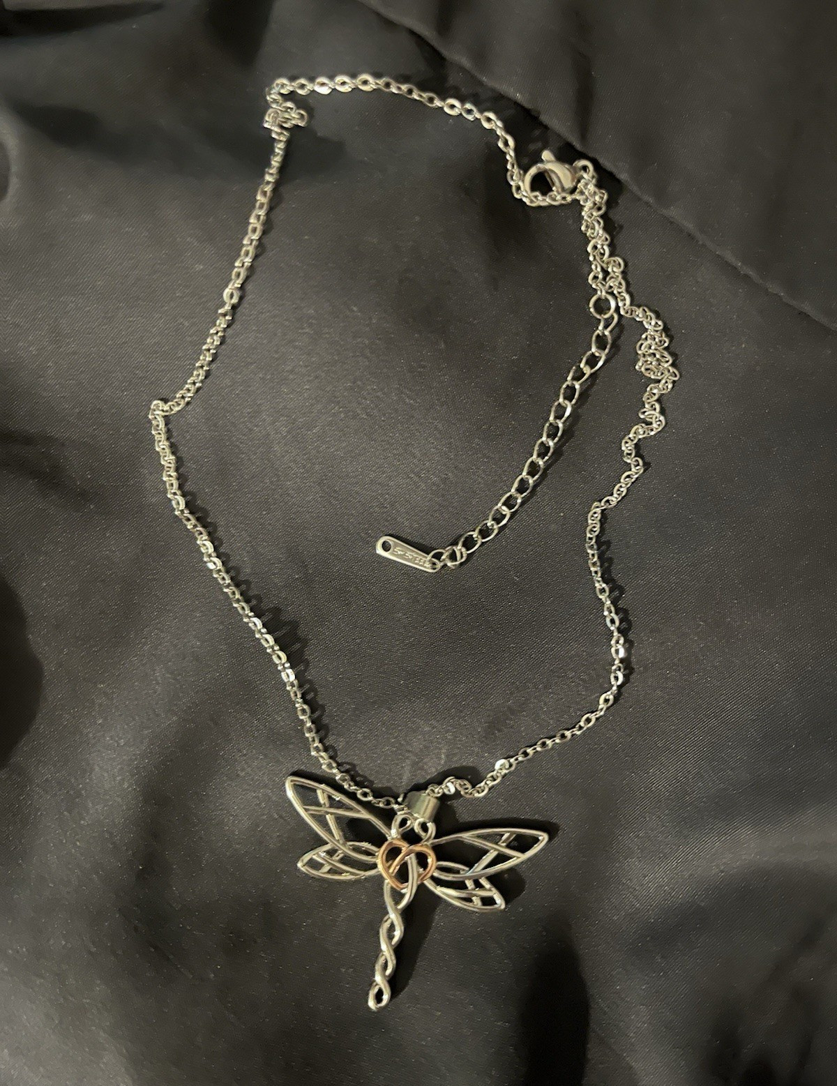 Silver-Tone Dragonfly Charm Pendant Cable Chain Necklace, Adjustable Lobster
