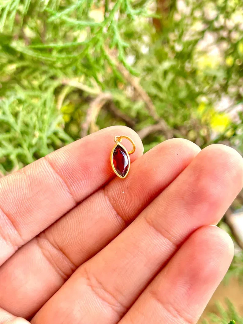 Natural Garnet Marquise Pendant 4x8mm, January Birthstone Charm Solid 14K 18K