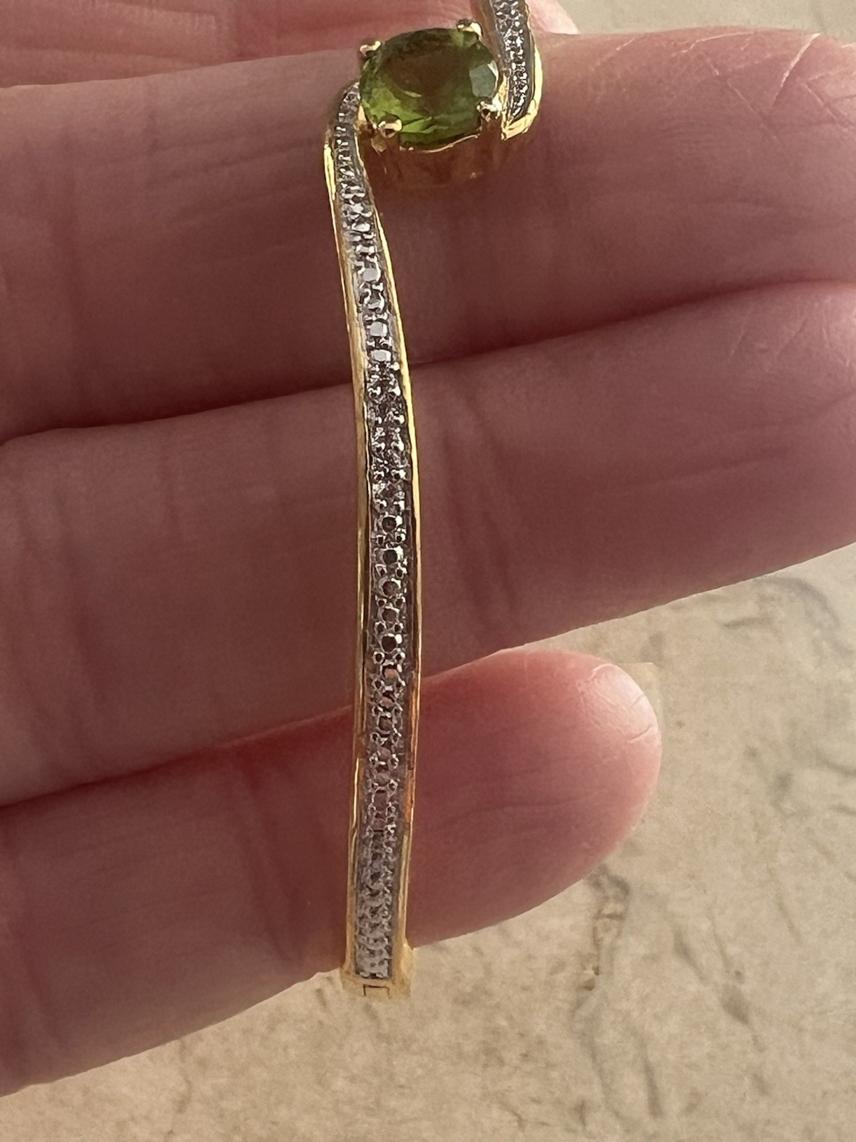 New w/ Tags BR KRN Created Peridot White Sapphire Gold on Brass Bangle Bracelet