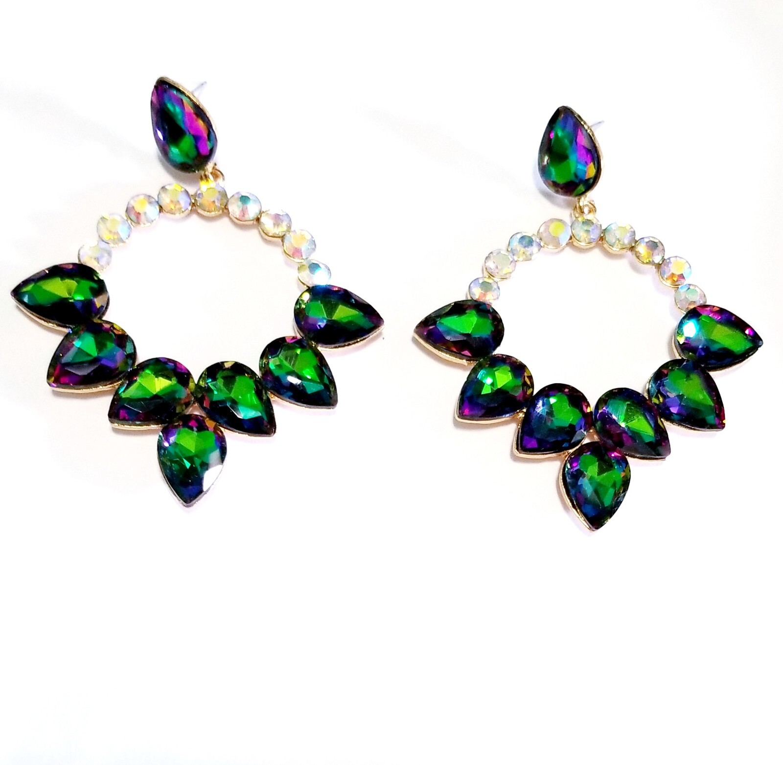 Color-shift Drop Dangle Chandelier Rhinestone Crystal Pageant Prom Earrings 2.9″