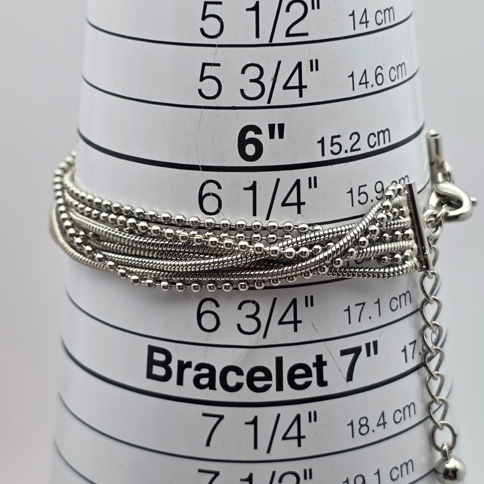 Silver Tone Multi Chain Bracelet 6.5-7.5 In Adjustable Layered 12mm Wide