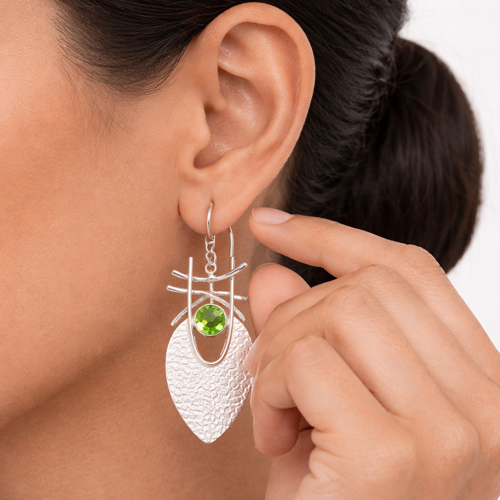 Peridot Gemstone Jewelry Sterling Silver Gift For Mum Drop/Dangle Earrings 1.78″