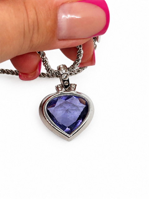 Swarovski Oceanic Heart Pendant Neclase Purple Blue Tanzanite Crystal Signed
