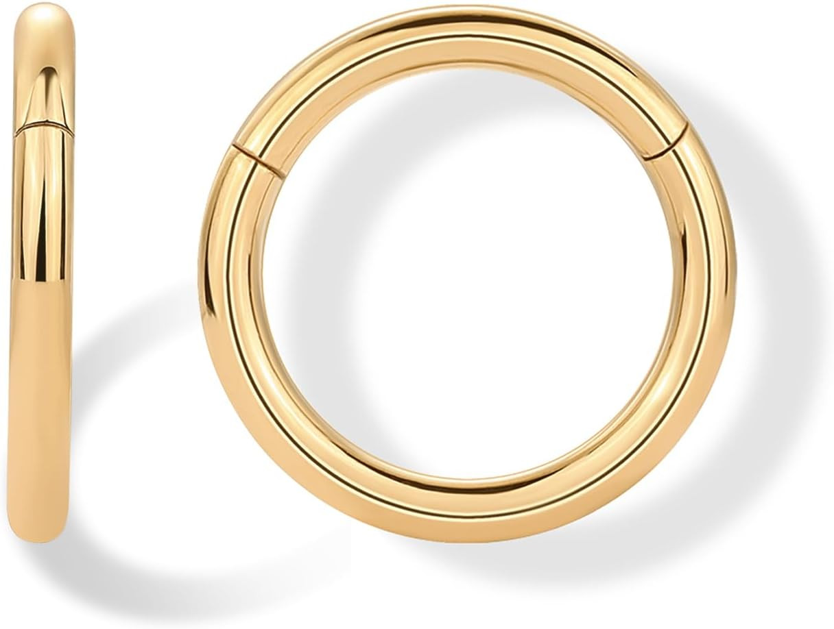 14K Gold Plated Titanium Clicker Hoop Earrings for Women Men | Hinged Huggie Ear