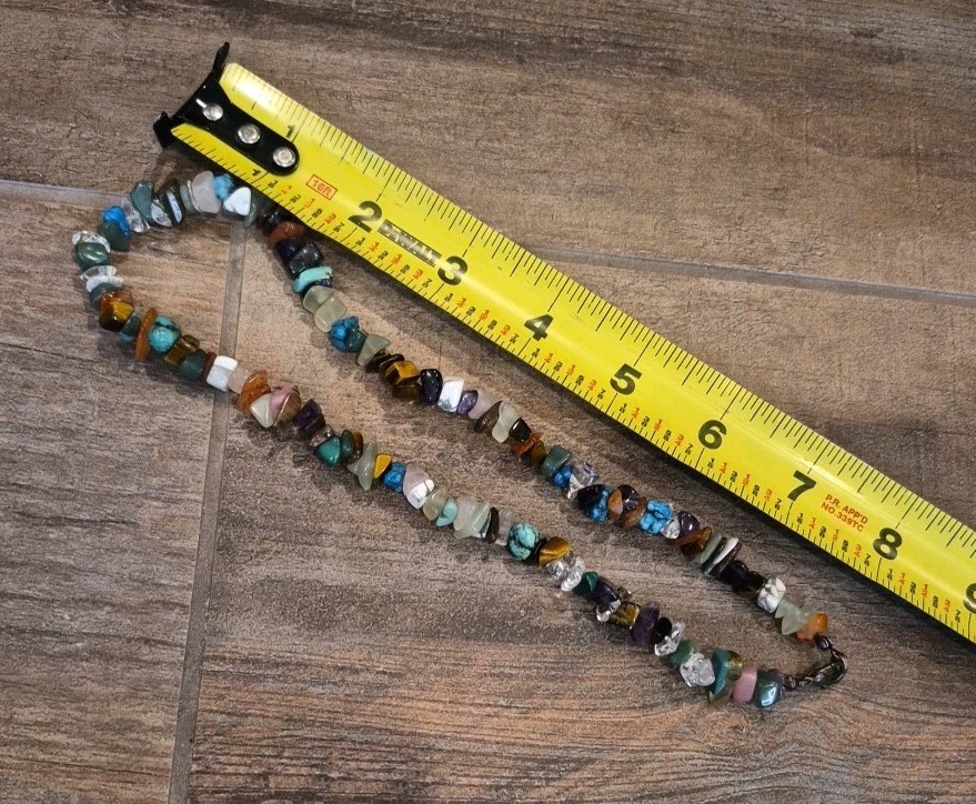 Vtg Colorful Semi-Precious Stone Chip Bead Necklace, Lobster Clasp Closure