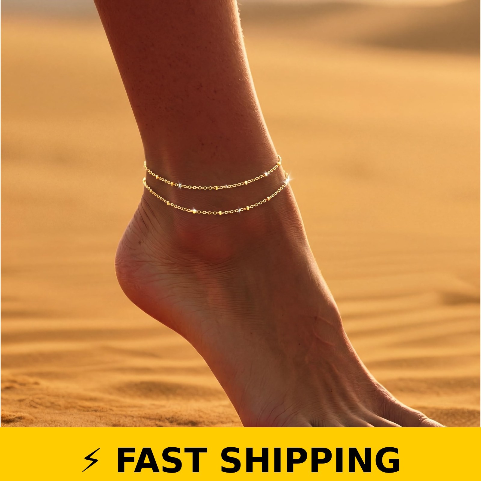 DEARMAY Gold Anklets for Women, 14K Plated, Adjustable, Gift Boxed