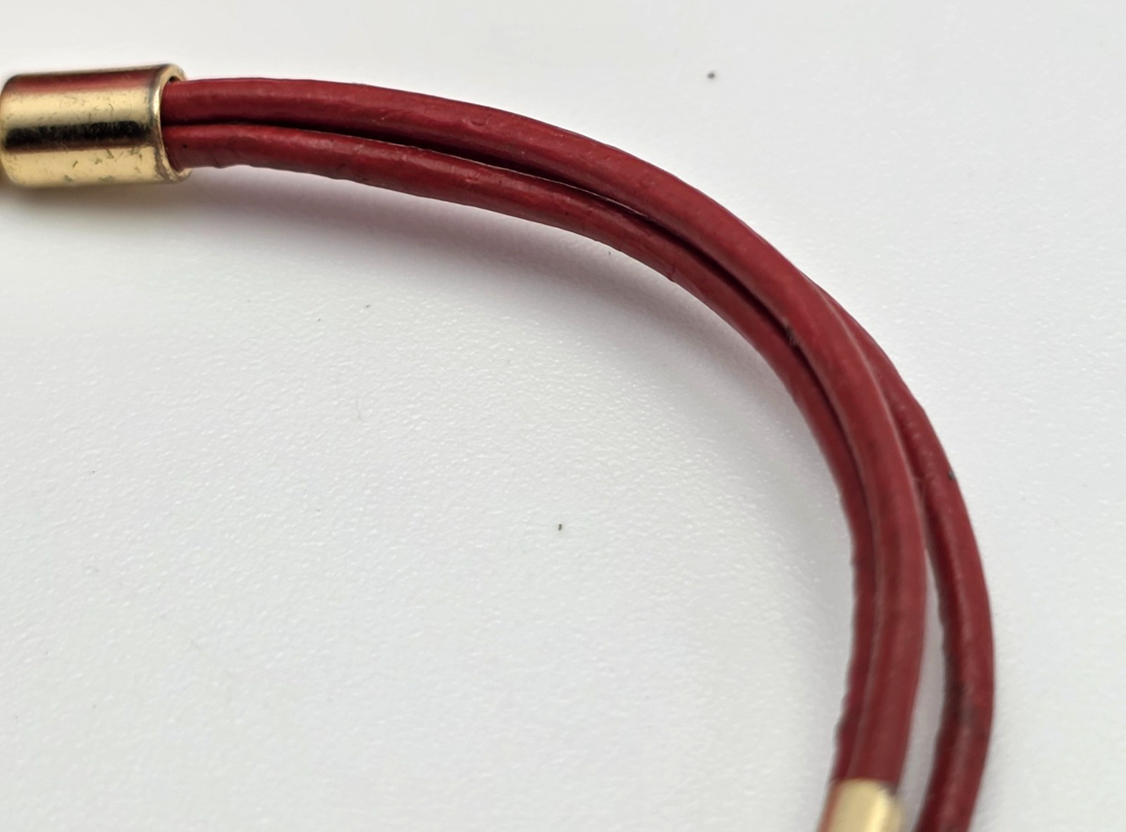 Fossil Red Leather Triple Strand Gold Tone Bar Bracelet Minimalist 8 In