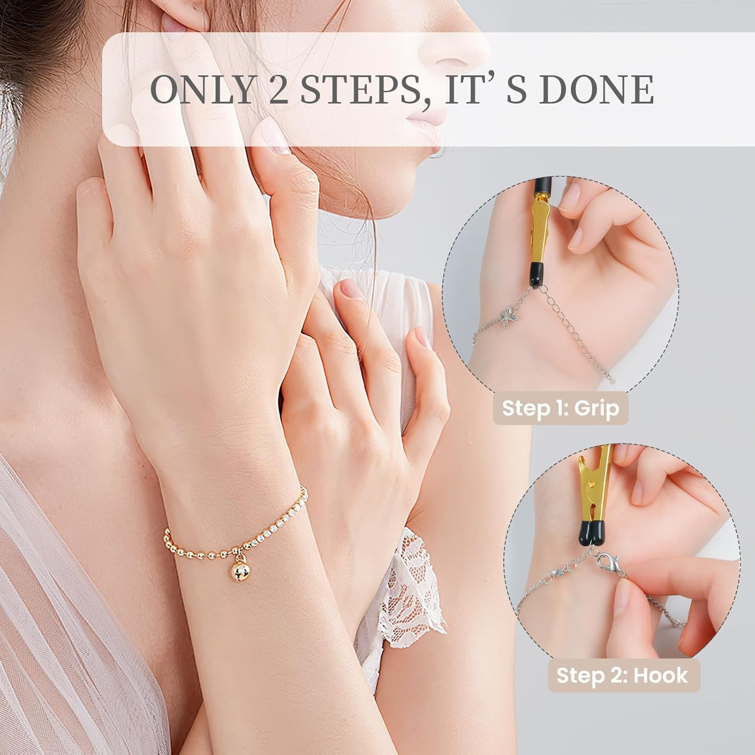 2 Pcs Bracelet Helper Tool with Non-Slip Tips, Easy to Put on Yourself Jewelry C