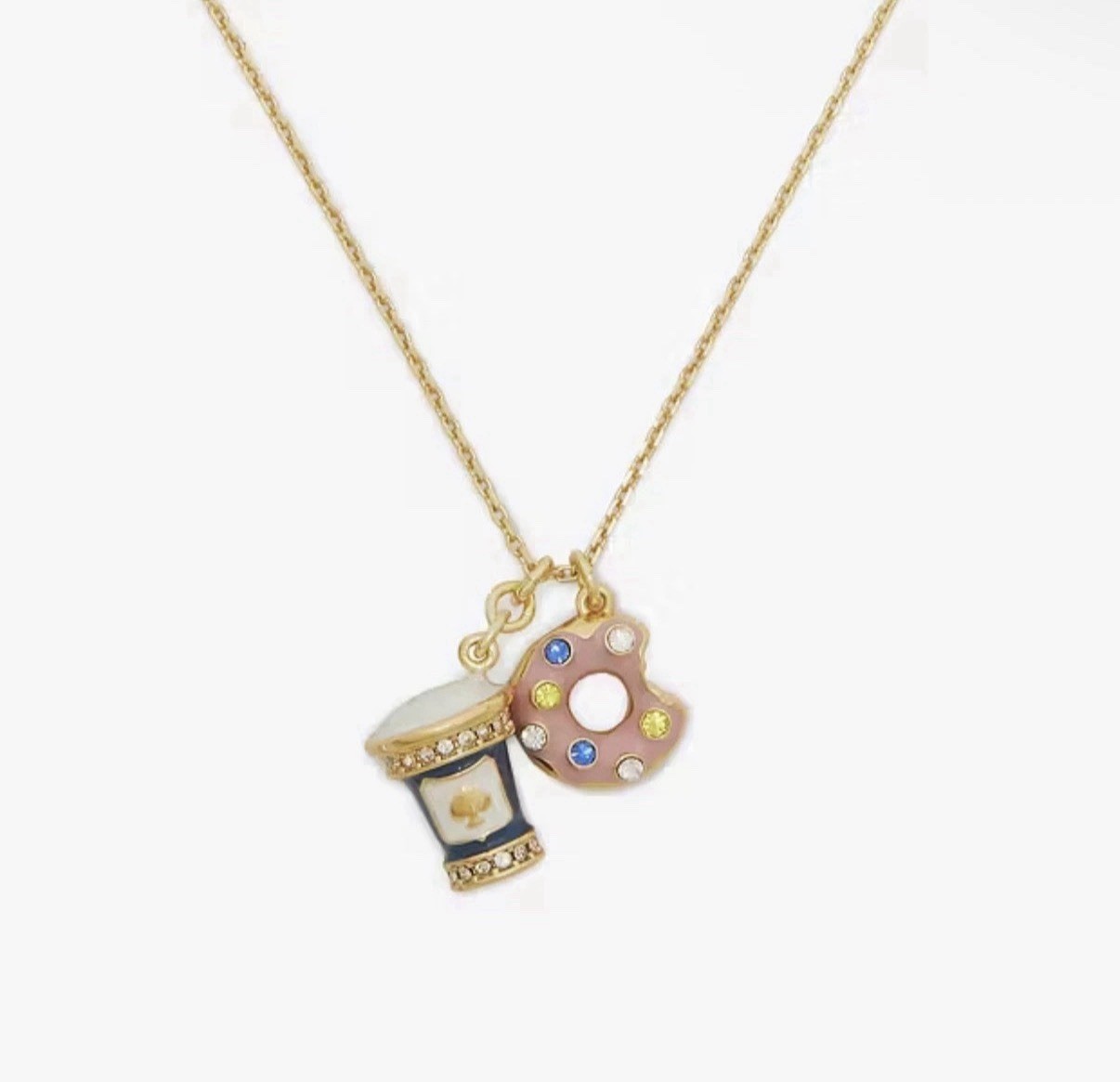NWT Kate Spade Coffee Break Donut And Coffee Cup Charm Pendant Necklace
