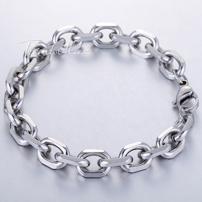 10mm Oval Cable Link Mens Boys Silver Tone Stainless Steel Bracelet Chain 8inch