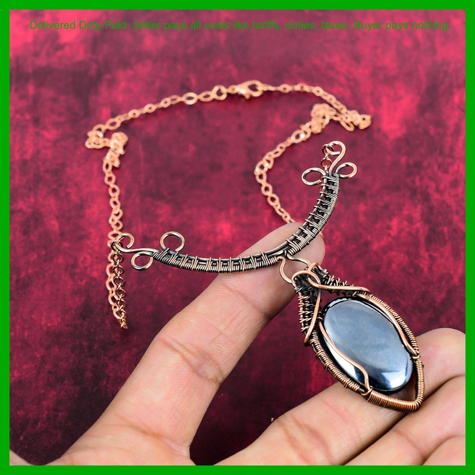Natural Shungite Artisan Wire Wrapped Chain Sisters Gift Necklace Jewelry Copper