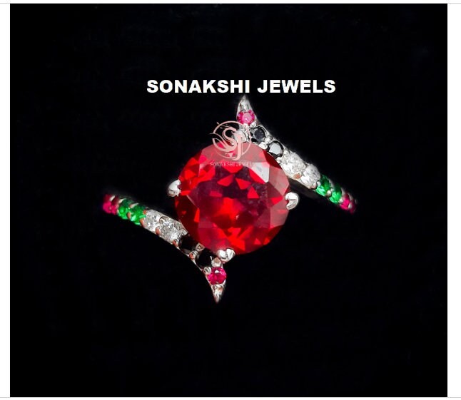 Handmade Design 925 Sterling Silver Red Cubic Zirconia Halo Ring