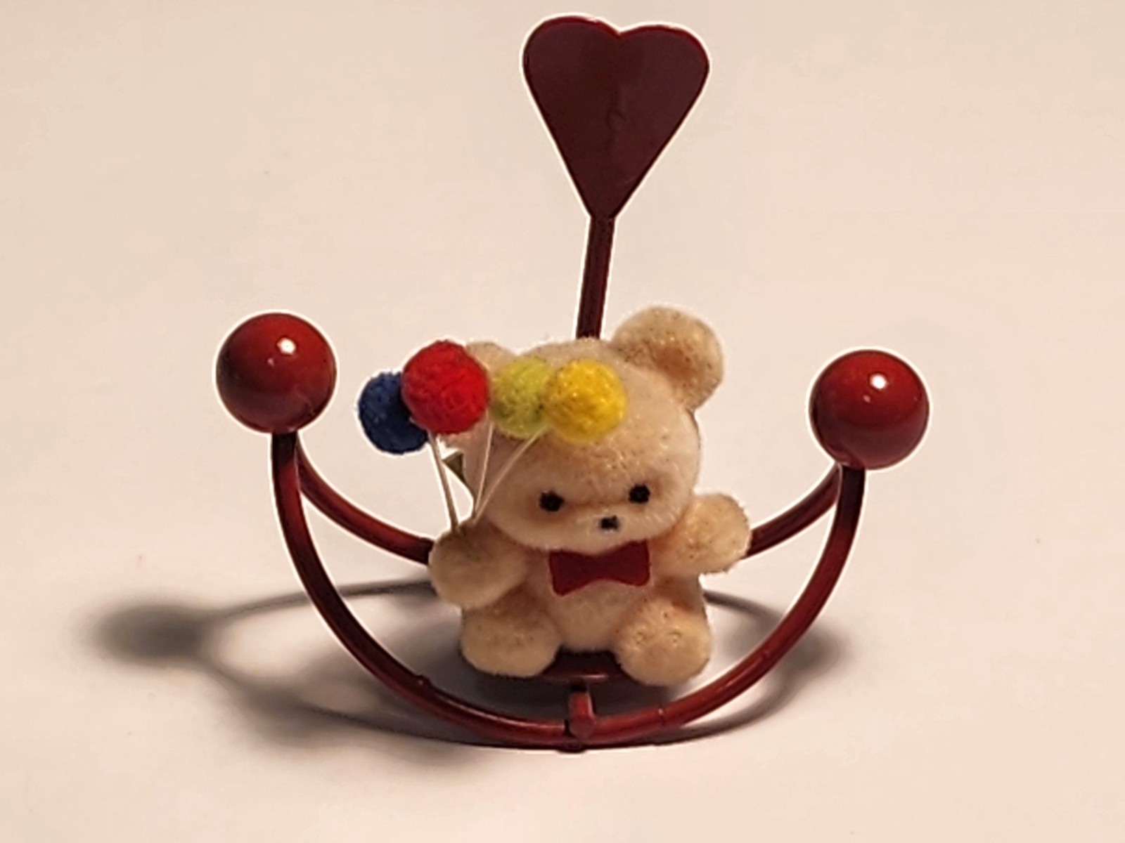 Vintage Russ Berrie Bear Balloon Flocked Bear Rocking Metal Base Multicolor