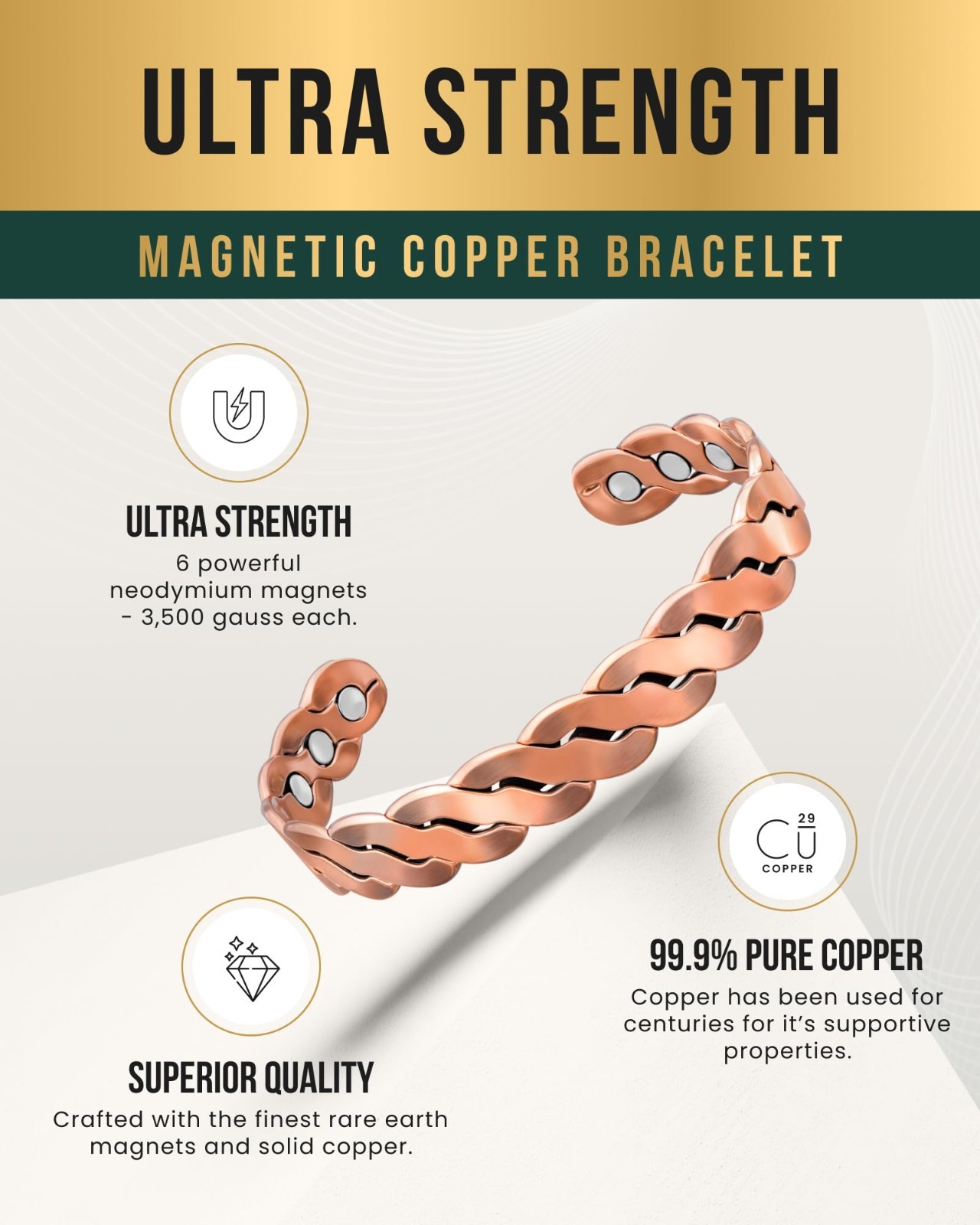 Adjustable Copper Magnetic Bracelet for Men & Women – Twisted Cuff Bangle
