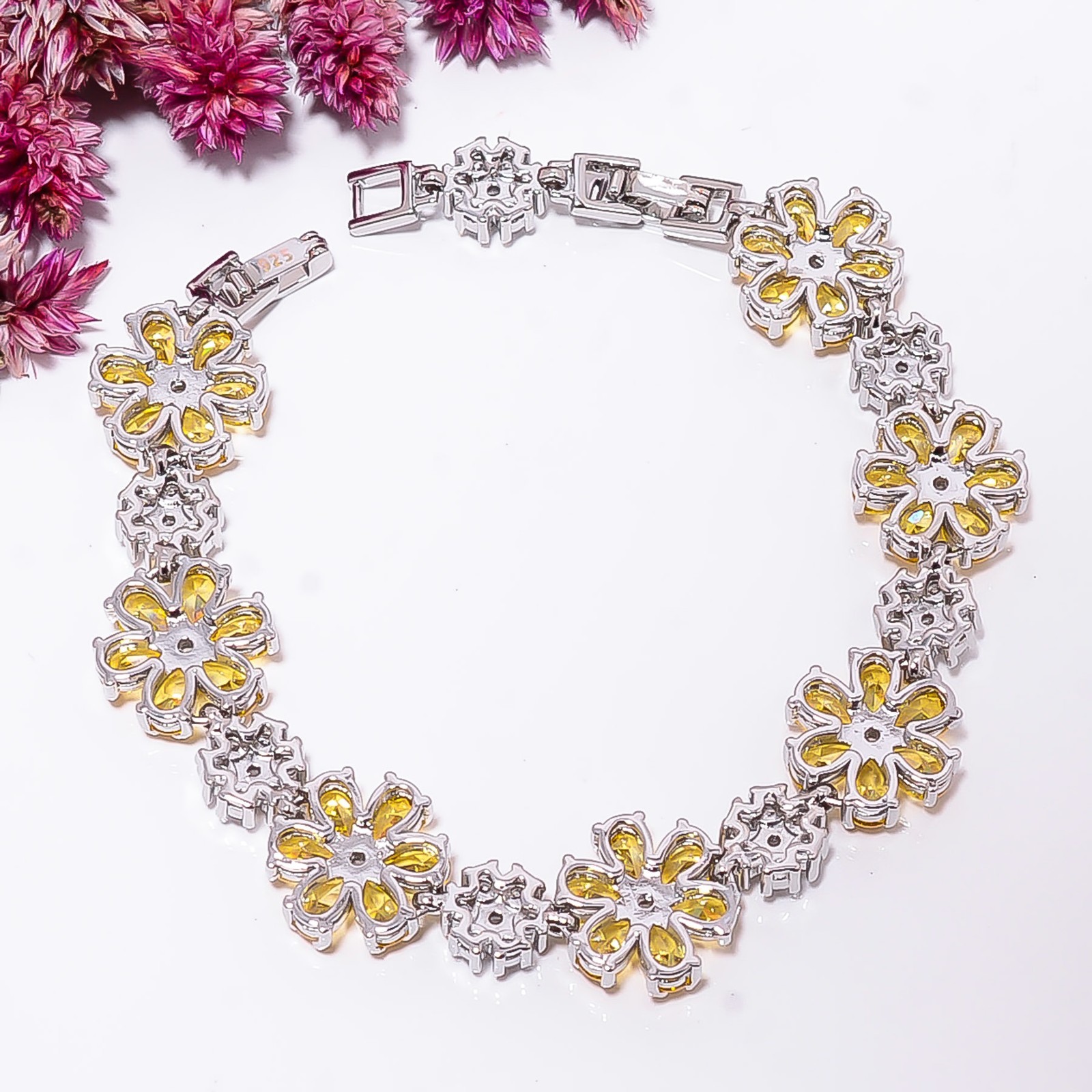Yellow Sapphire -Simulated, CZ 925 Sterling Silver Bracelet 7-8″ B1122613265