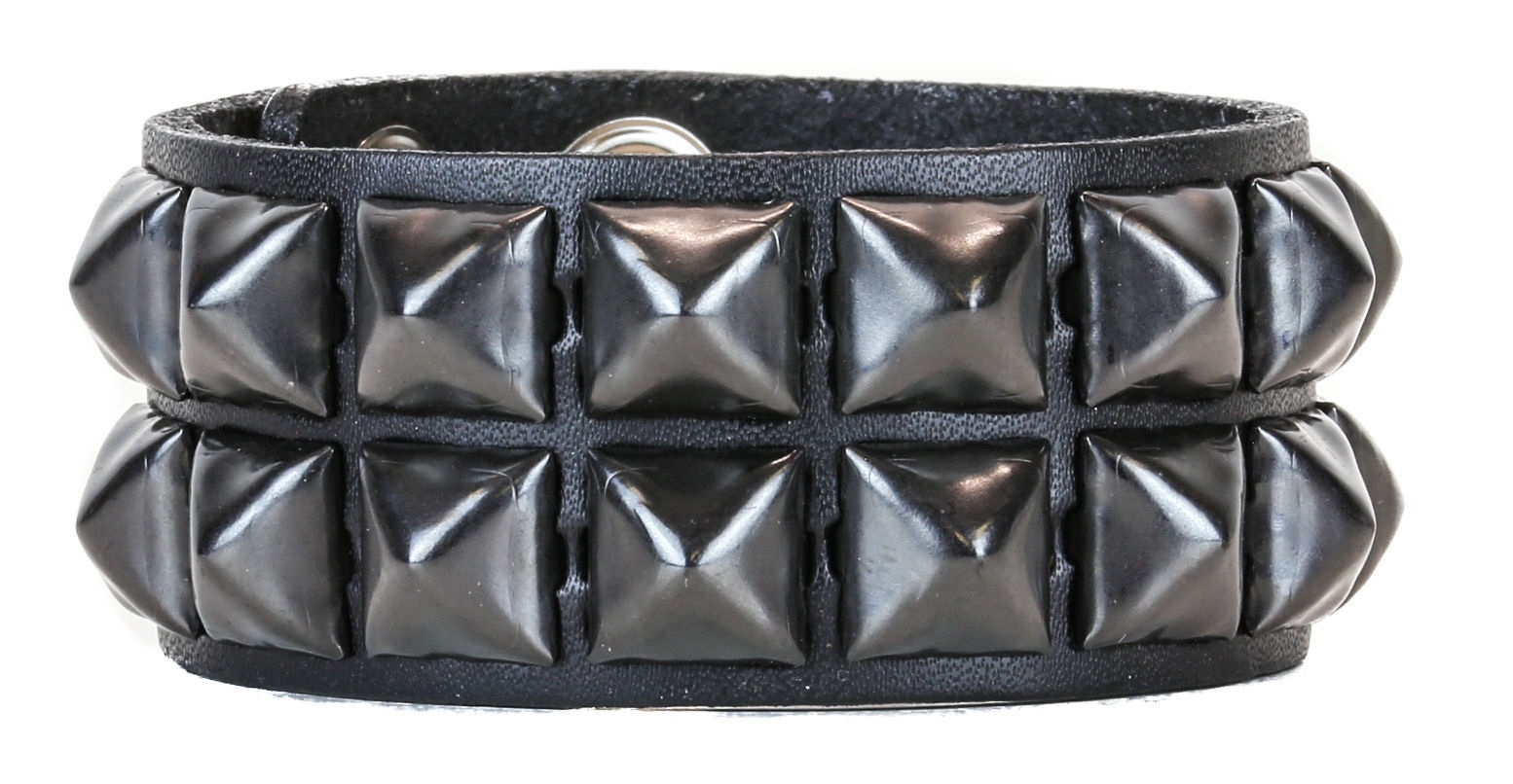 Black Pyramid Stud Leather Snap Bracelet Punk Gothic Glam Rockabilly Emo 70’s