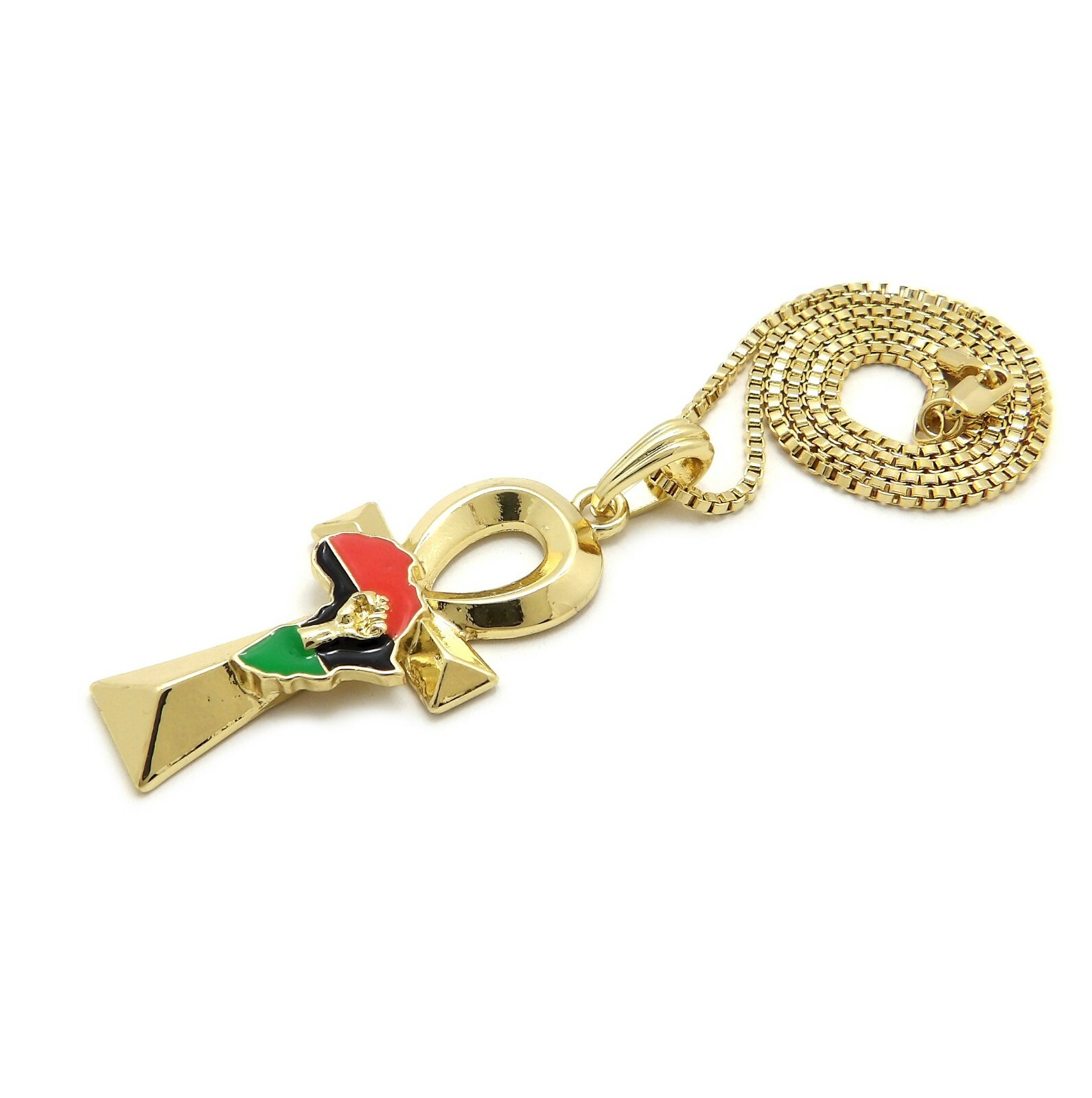 Fist Africa on Ankh Pendant 18″,20″,24″ Box, Cuban, Rope Chain Necklace XSP831