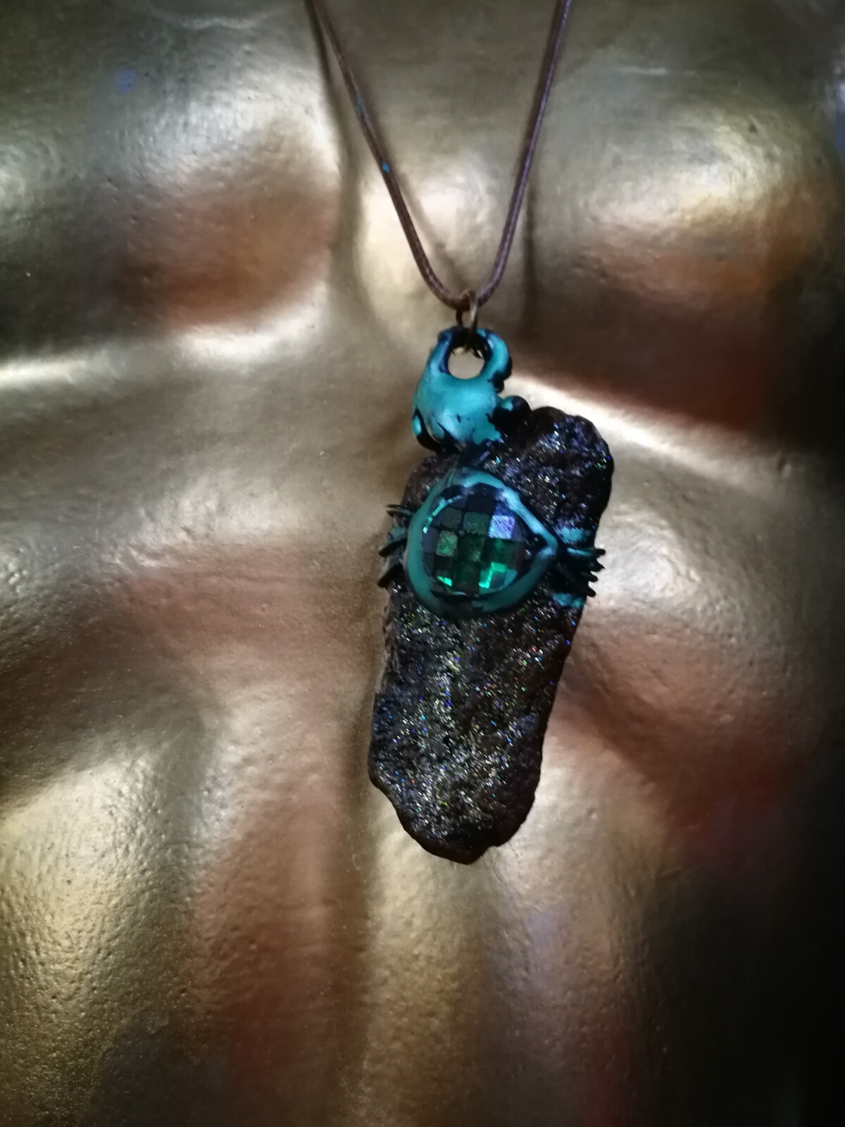 Uncut Gemstone Pendant Necklace Spirit Guide Green Witch Snake Amulet Raw Stone
