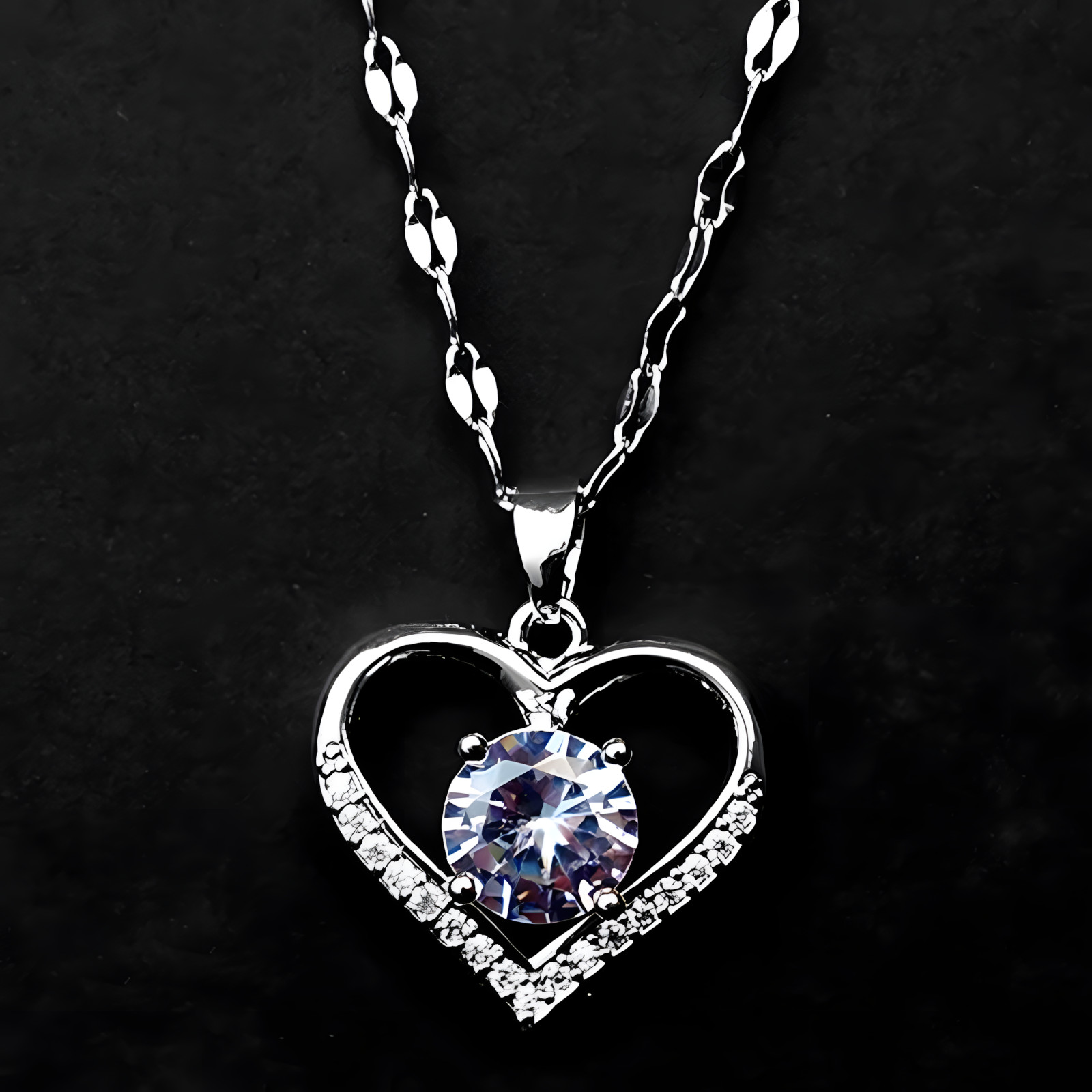 Stainless Steel Chain Heart Pendant Necklace for Women –Copper Heart Zircon 1146