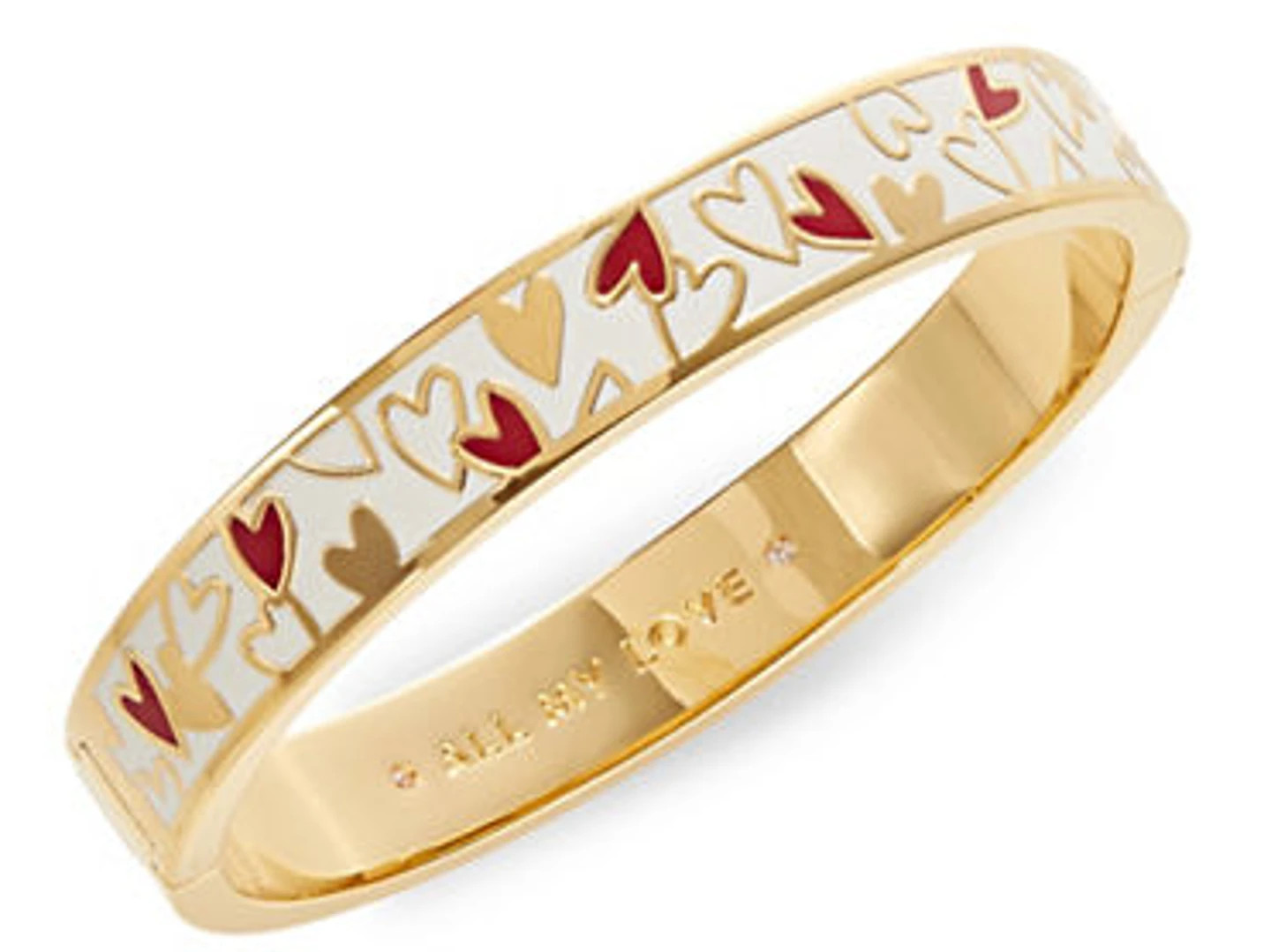 NWOT KATE SPADE All My Love Heart Red White Enamel Idiom Bangle Bracelet
