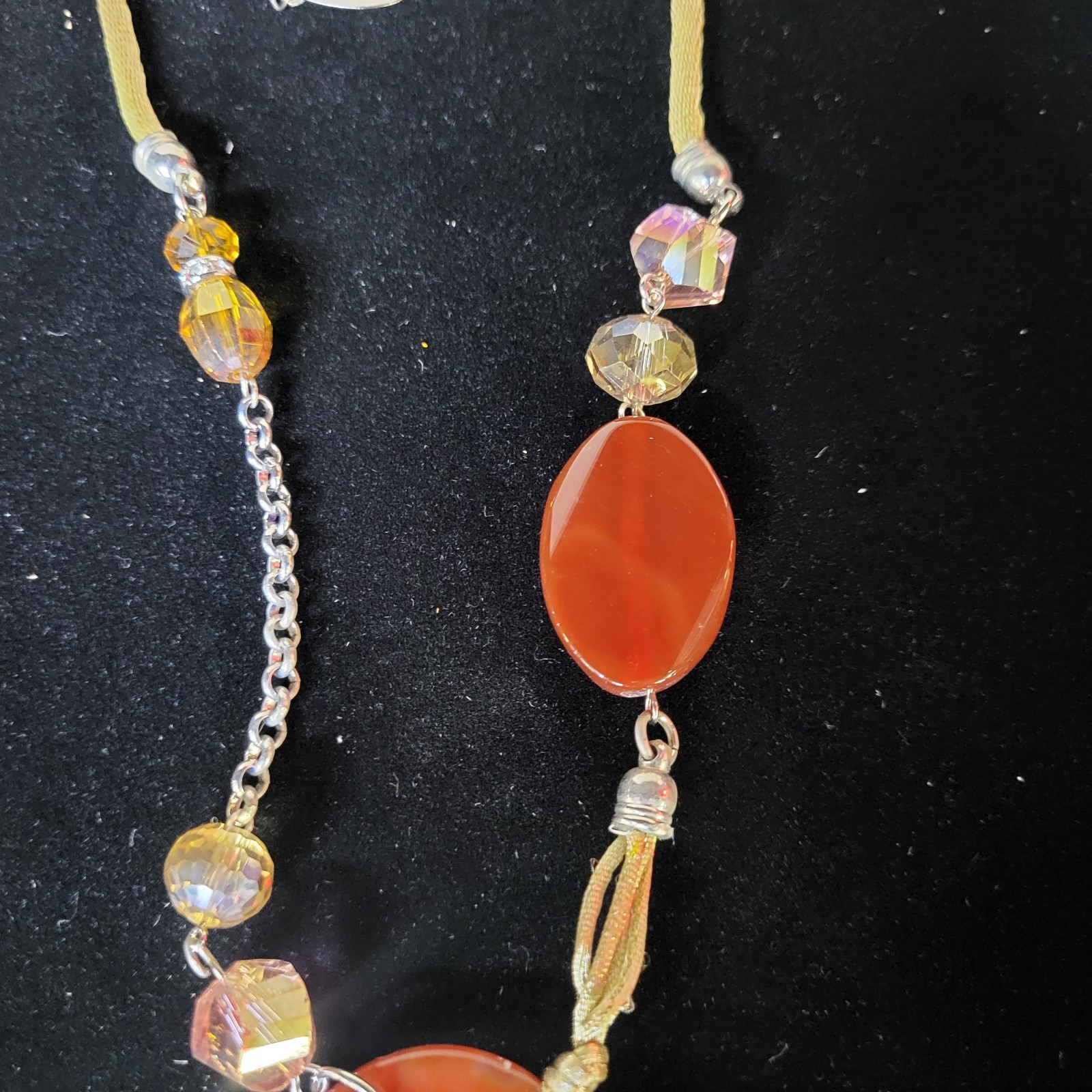 Murano Crystal Necklace Pendant Drops Venetian Glass Cord Adj. VTG STUNNING Boho