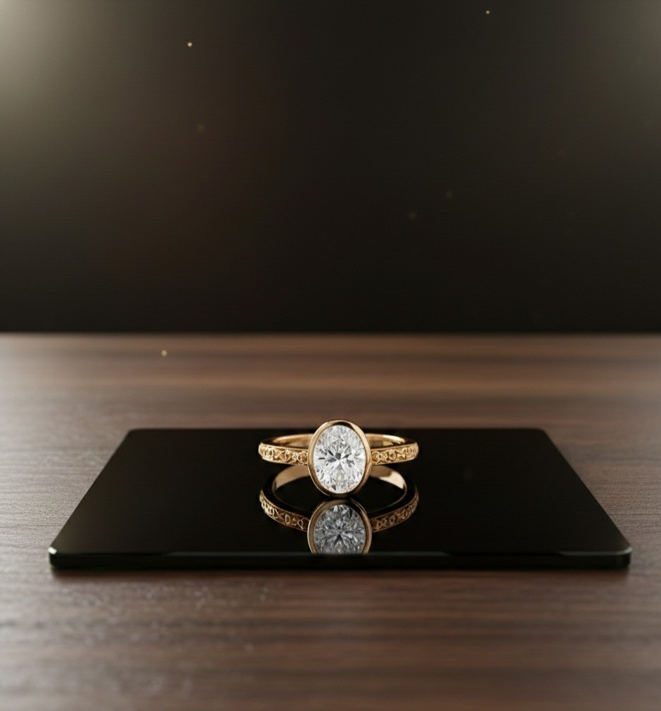 Oval Cut Moissanite Solitaire Ring 14K Gold Plated | Vintage Style