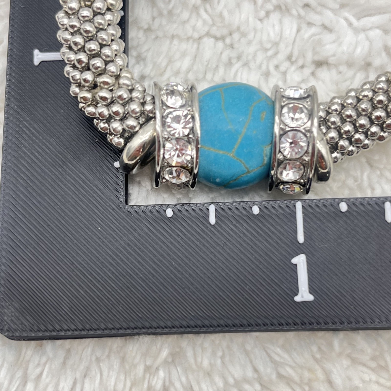 Chunky Southwestern Jewelry Set Necklace Stretch Bracelet Silver Tone Blue Stone