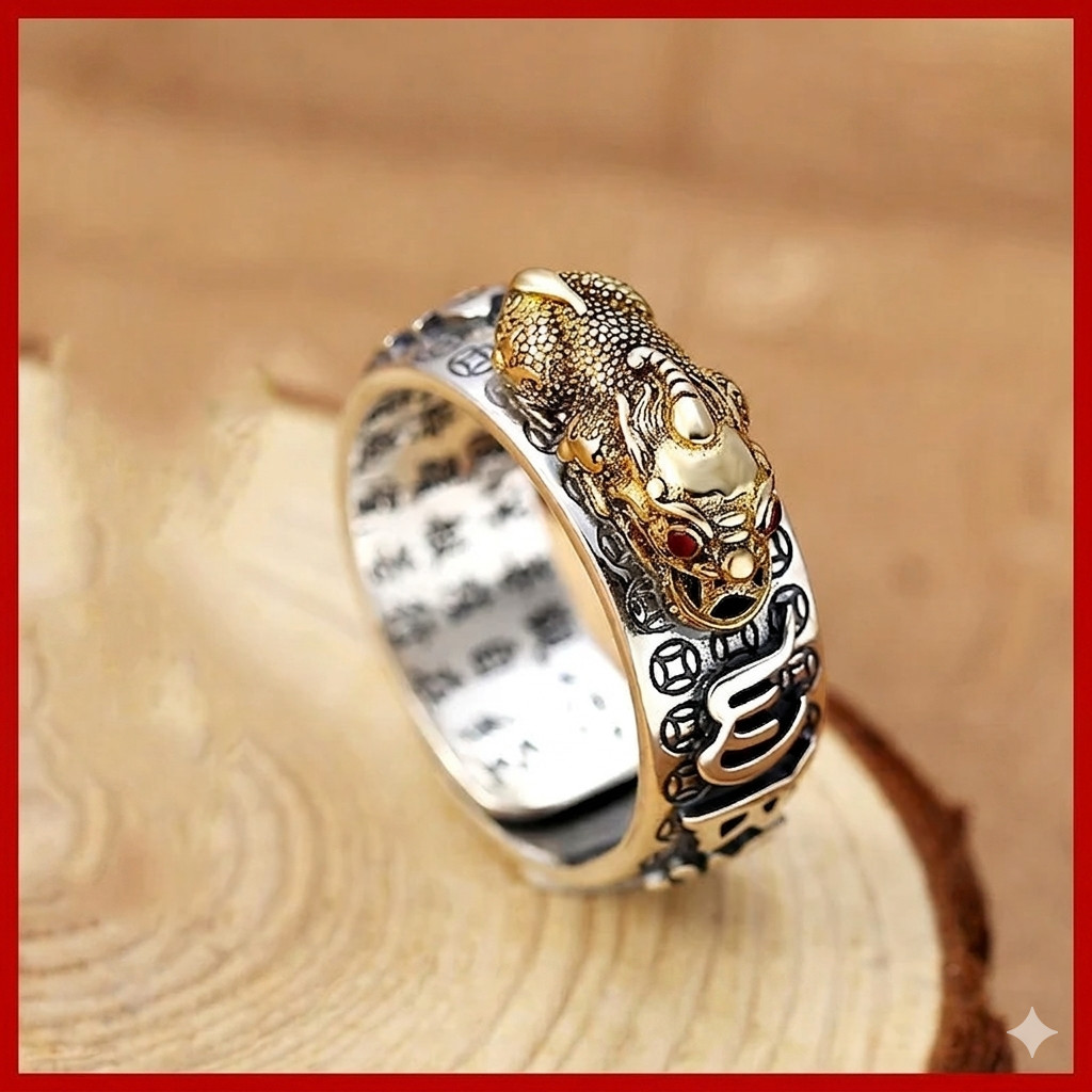 Silver Feng Shui Pixiu Adjustable Ring MANI Mantra Protection Wealth Ring USA