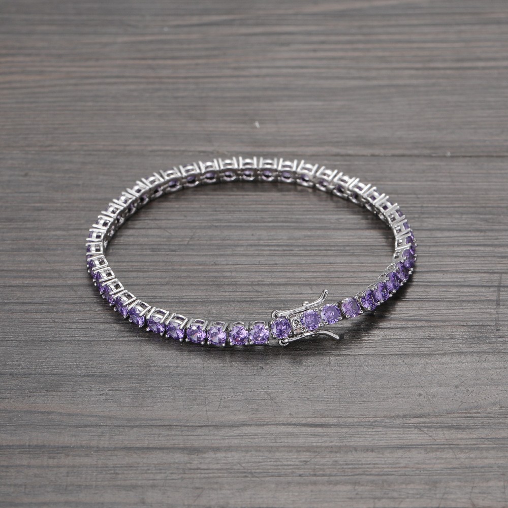 4mm Hip Hop Men Women Blue/Purple/White Tennis Chain Round Bracelet 6-8″