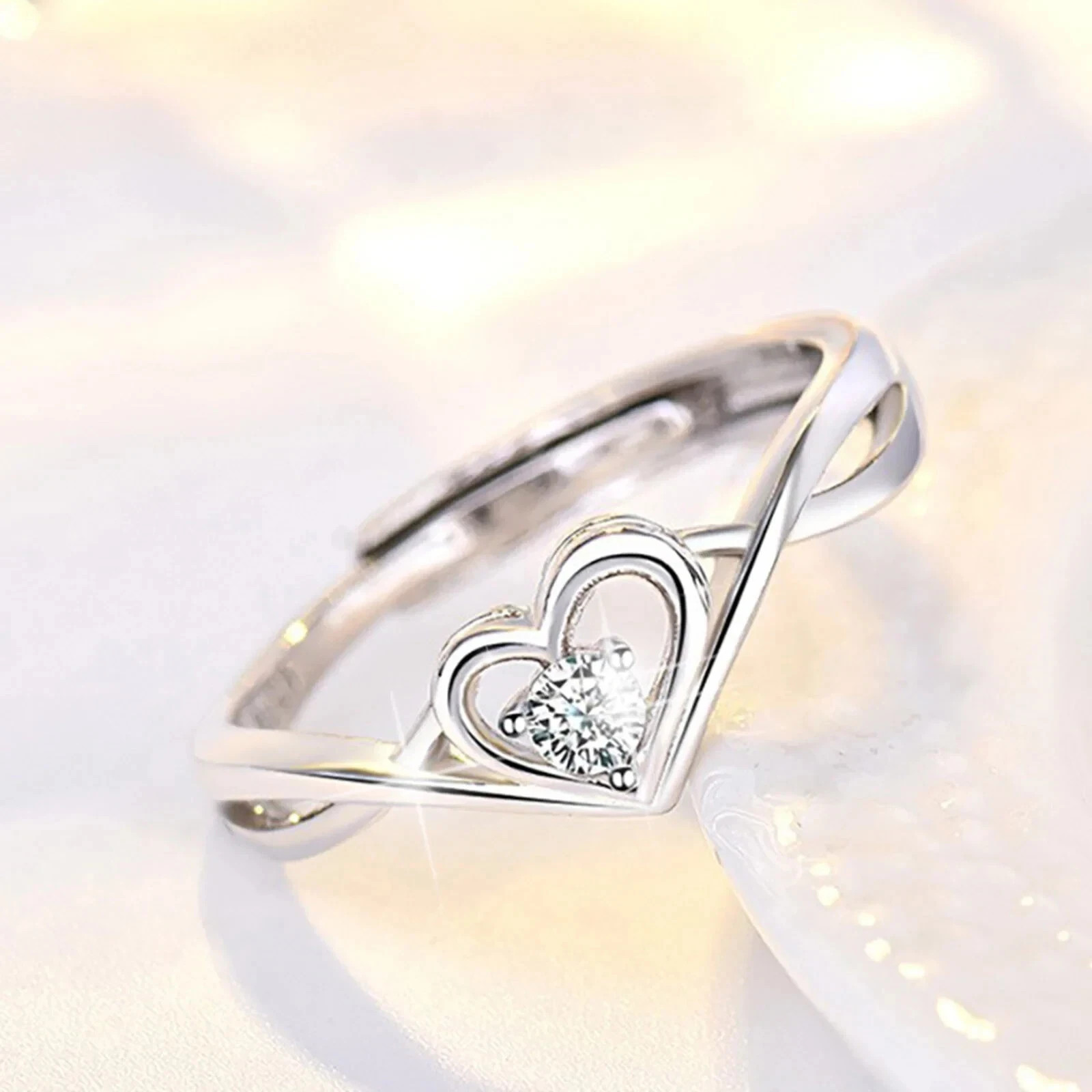 Fine 925 Sterling Silver Heart CZ Rings Women Promise Love Engagement Gift Band