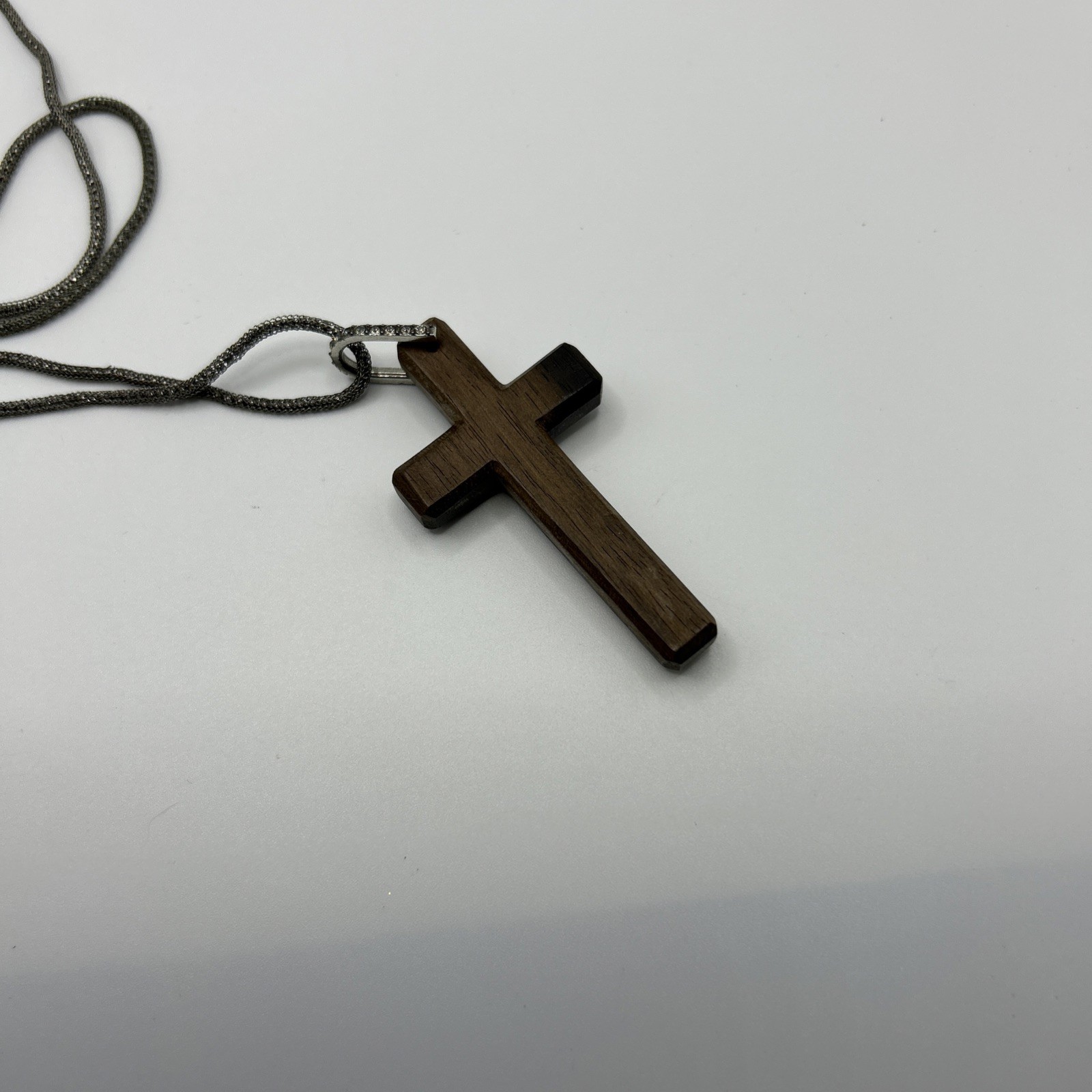 Brighton Byzantine Cross Necklace- silver chain- brown wood Cross – crystals