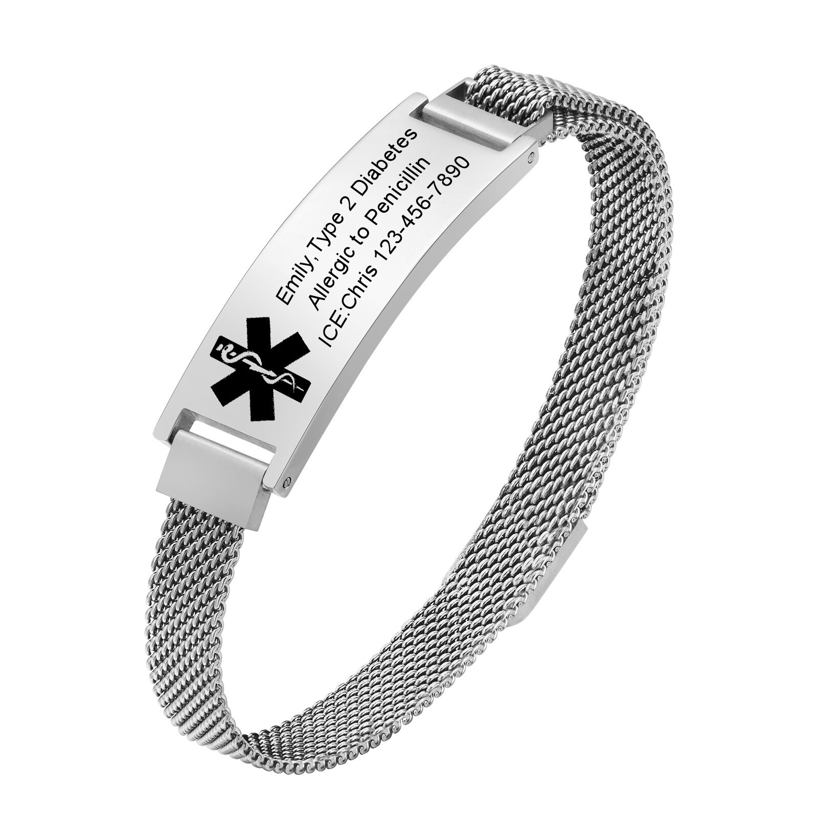 Personalized Medical Alert ID Bracelet Wristband Custom Engrave Emergency Bangle