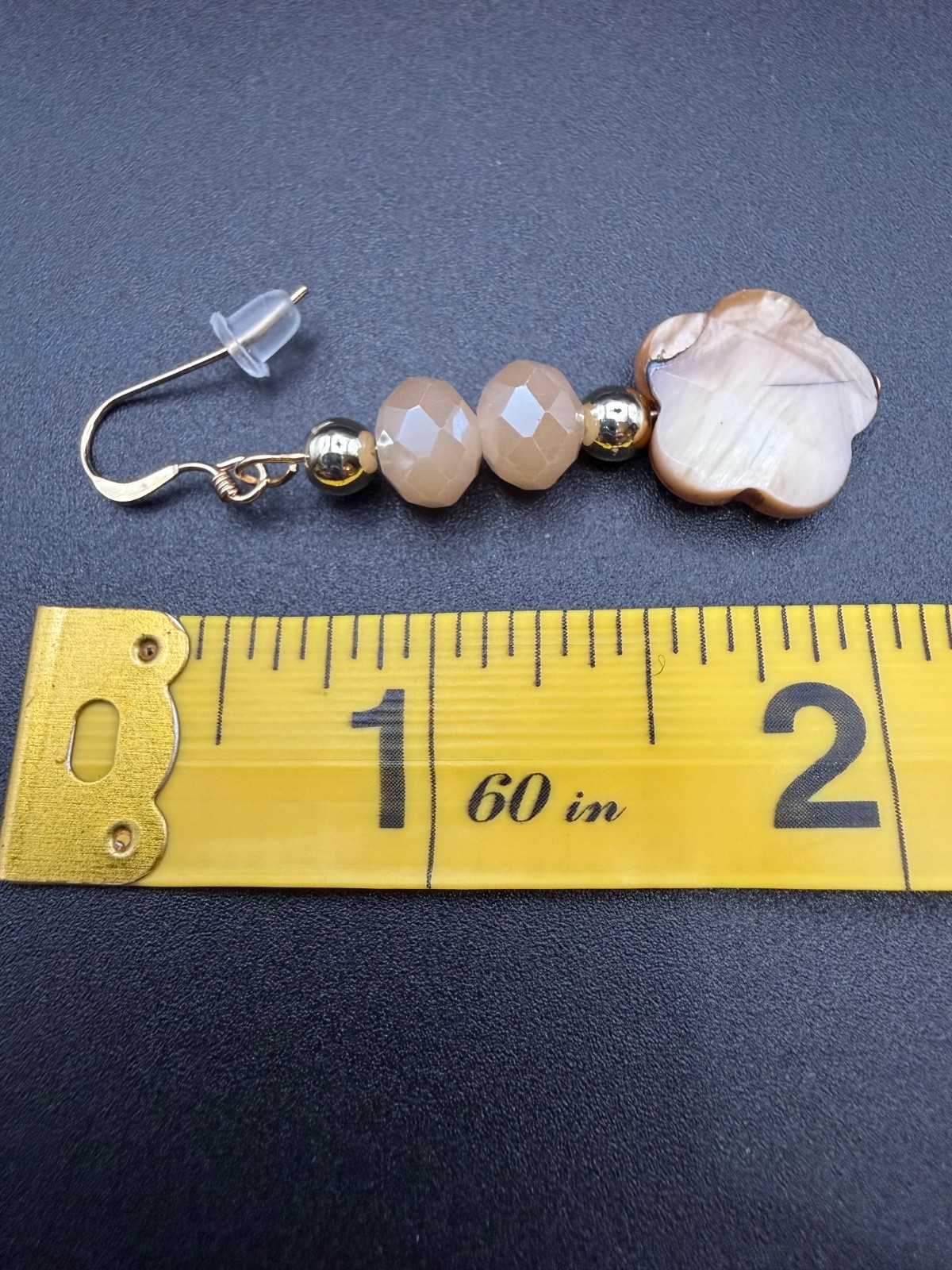 Peach Crystal & Carved Shell Flower, Gold-Filled Dangle Earrings