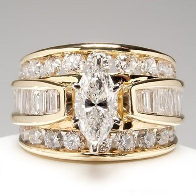 18k Yellow Gold Plated Women Ring Cubic Zircon Wedding Ring Sz 6-10