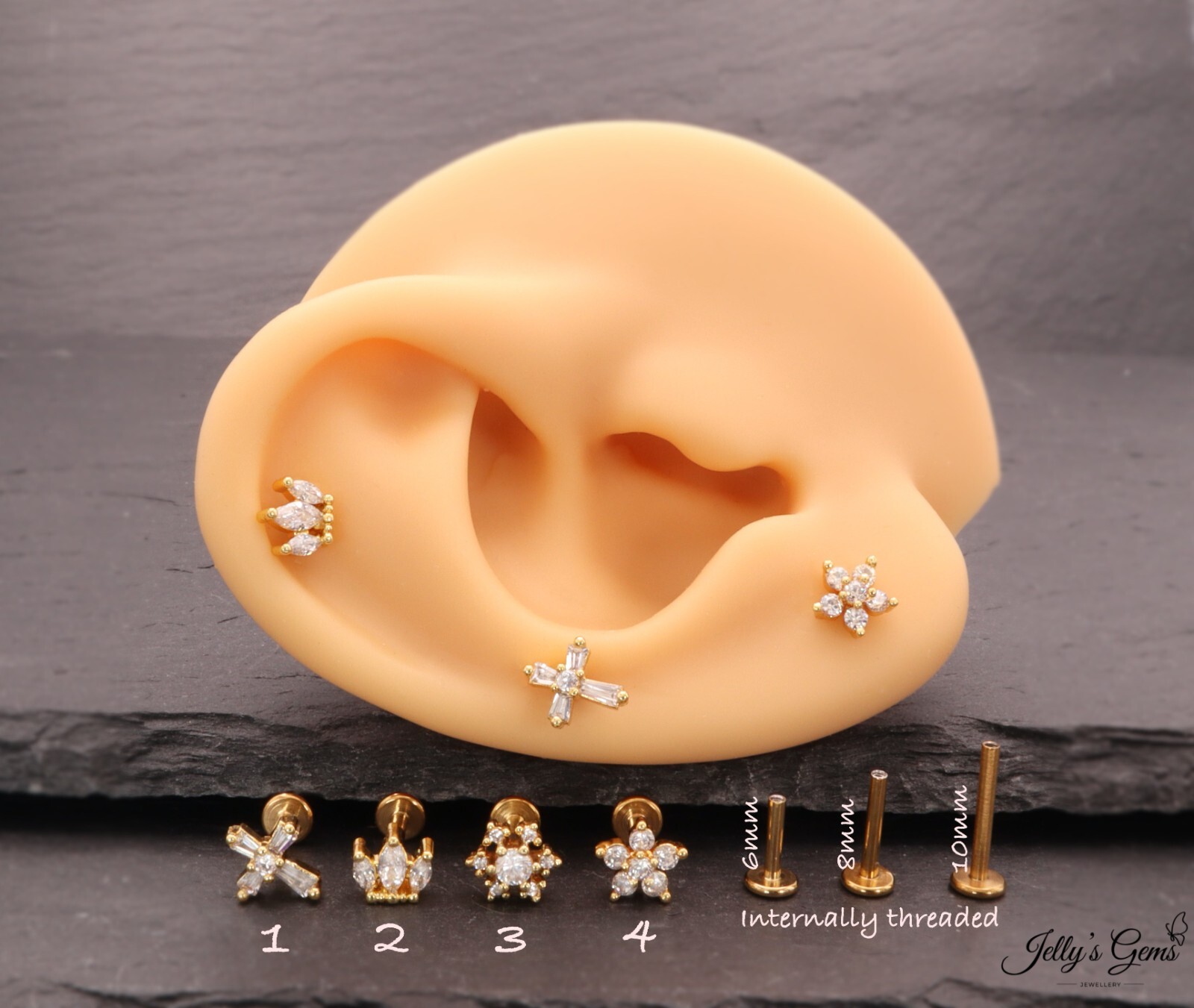 Internal Threaded Flat Labret Back Cartilage Helix Lobe Tragus Conch Earring UK