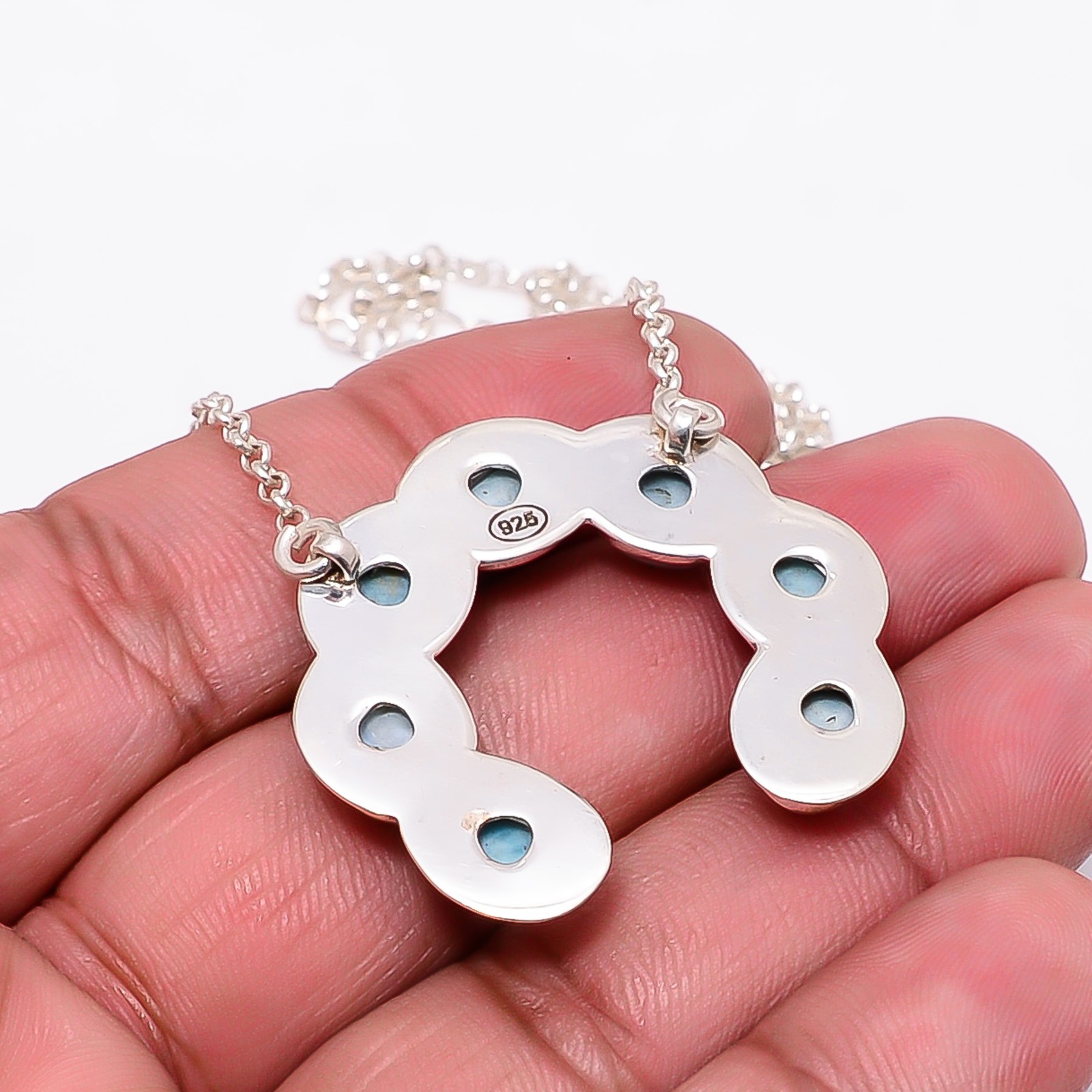 Larimar – Dominican Republic 925 Silver Horse Shoe Necklace 17-21″ Cp10921126013
