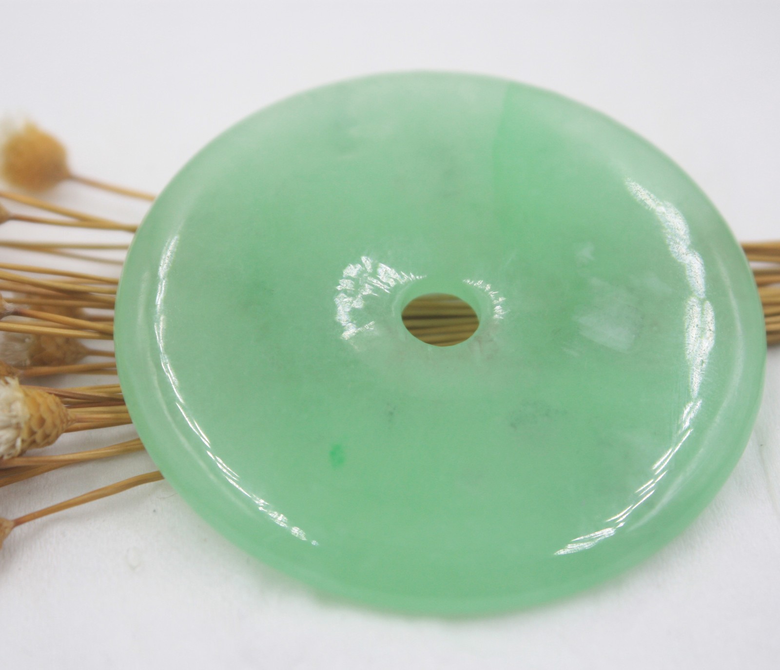 Handmade Jadeite Green Jade Pendant Women Man’s Safety Big Button Round 2inchW