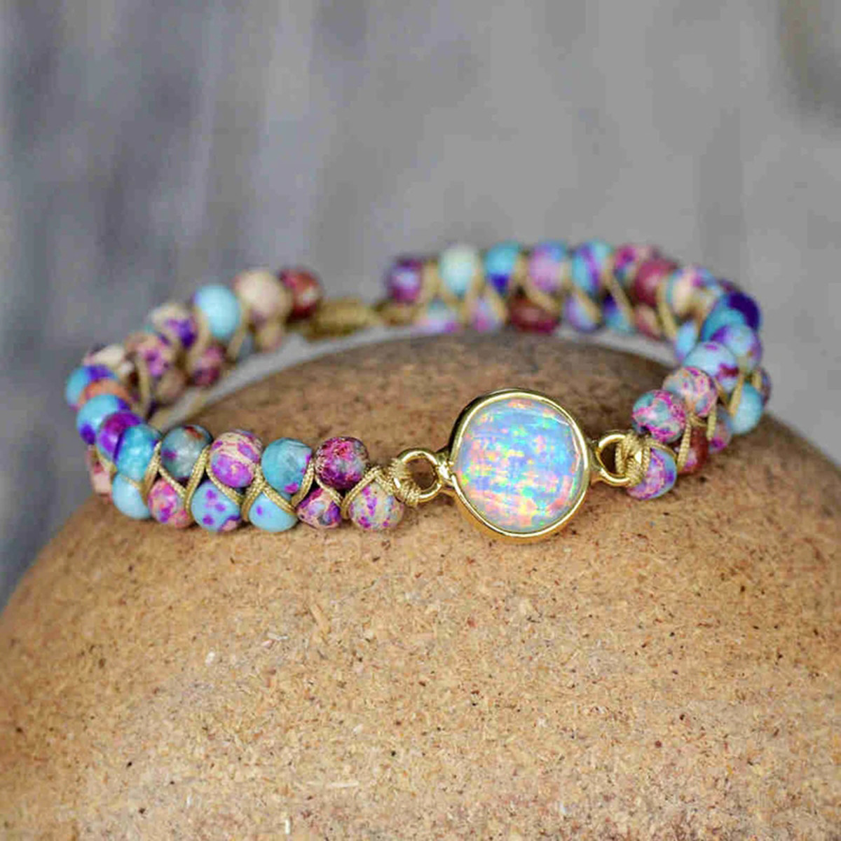 Galaxy Sea Sediment Jasper Opal Double Braided Bracelet Healing Crystal Gifts