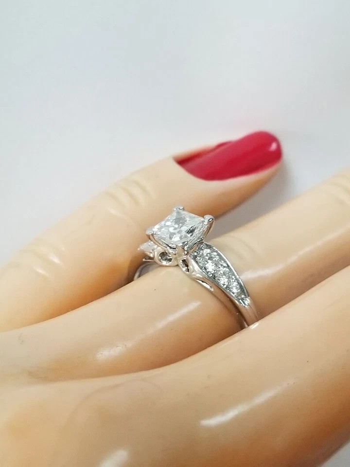 2 Ct Princess Cut Simulated Diamond Engagement Band Ring 14k White Gold Plated