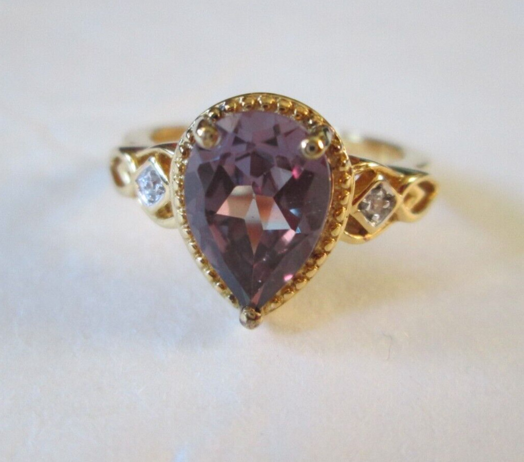Lab Created Alexandrite and Zircon Vermeil YG over Sterling Silver (Size 6)