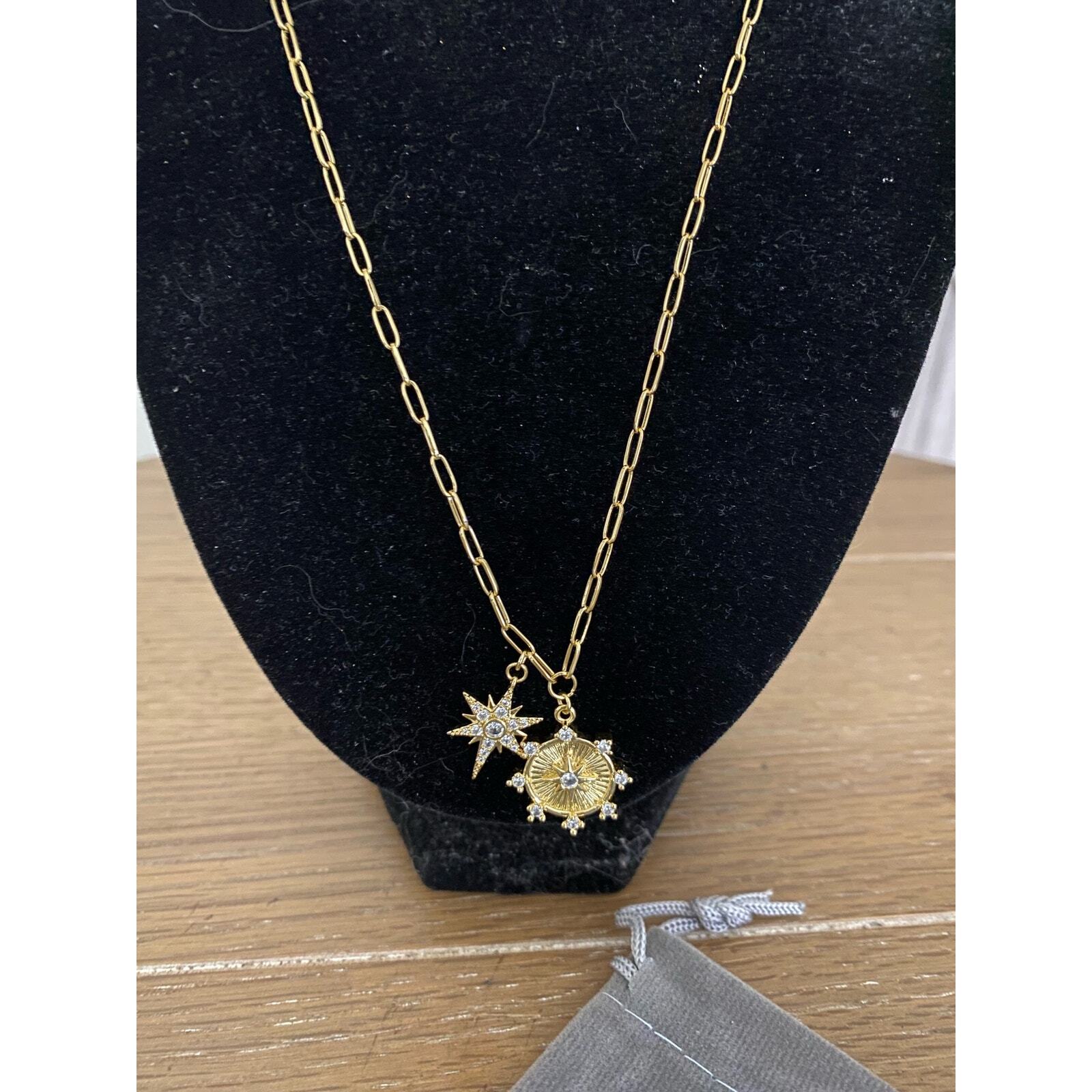 NEW Jennifer Miller Starburst charm necklace 14K gold plated paper clip chain