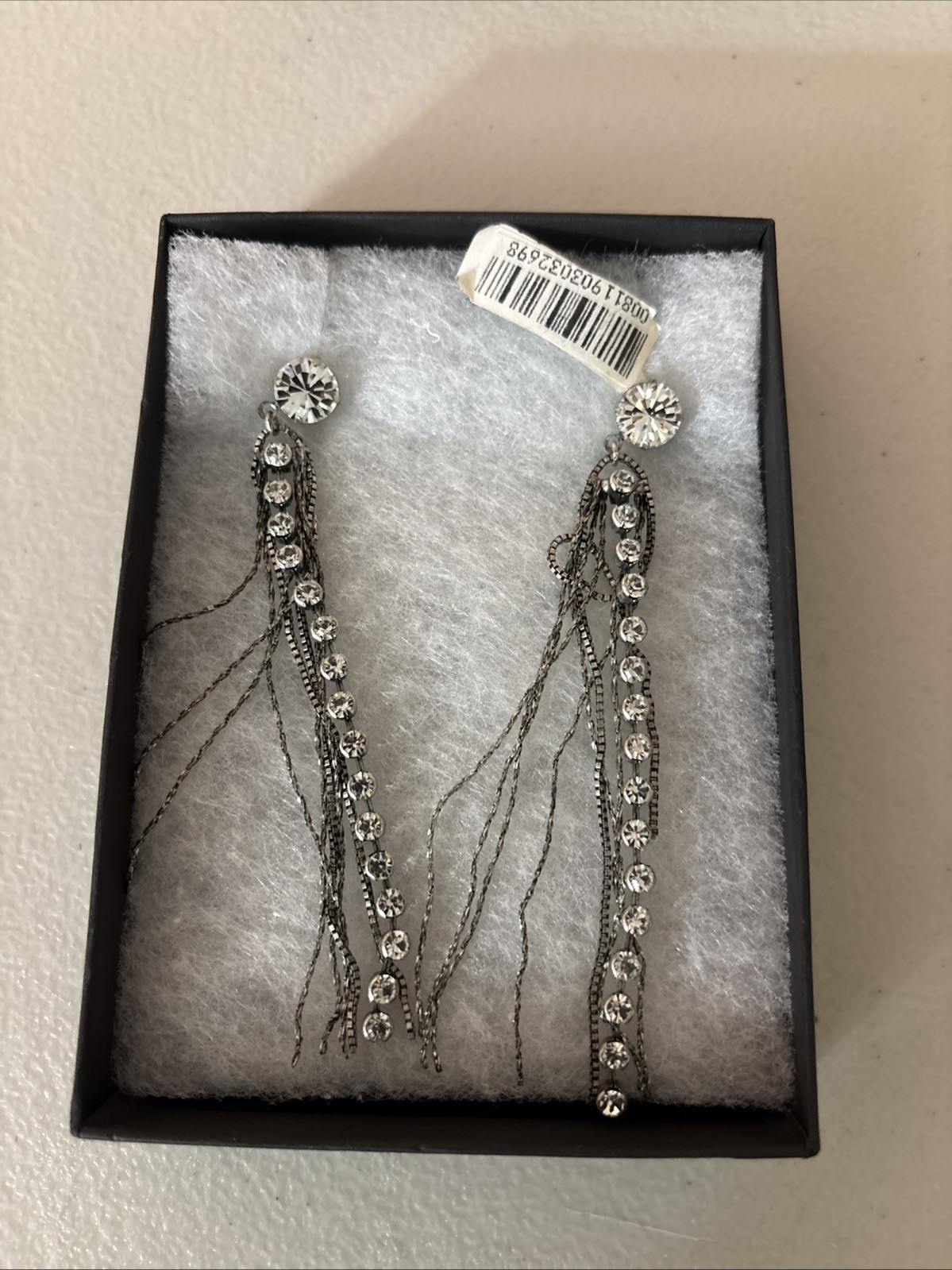 Bloomingdale’s Women’s Long Drop Hoop Earrings 2 Simulated Diamond Silver 4.5 in