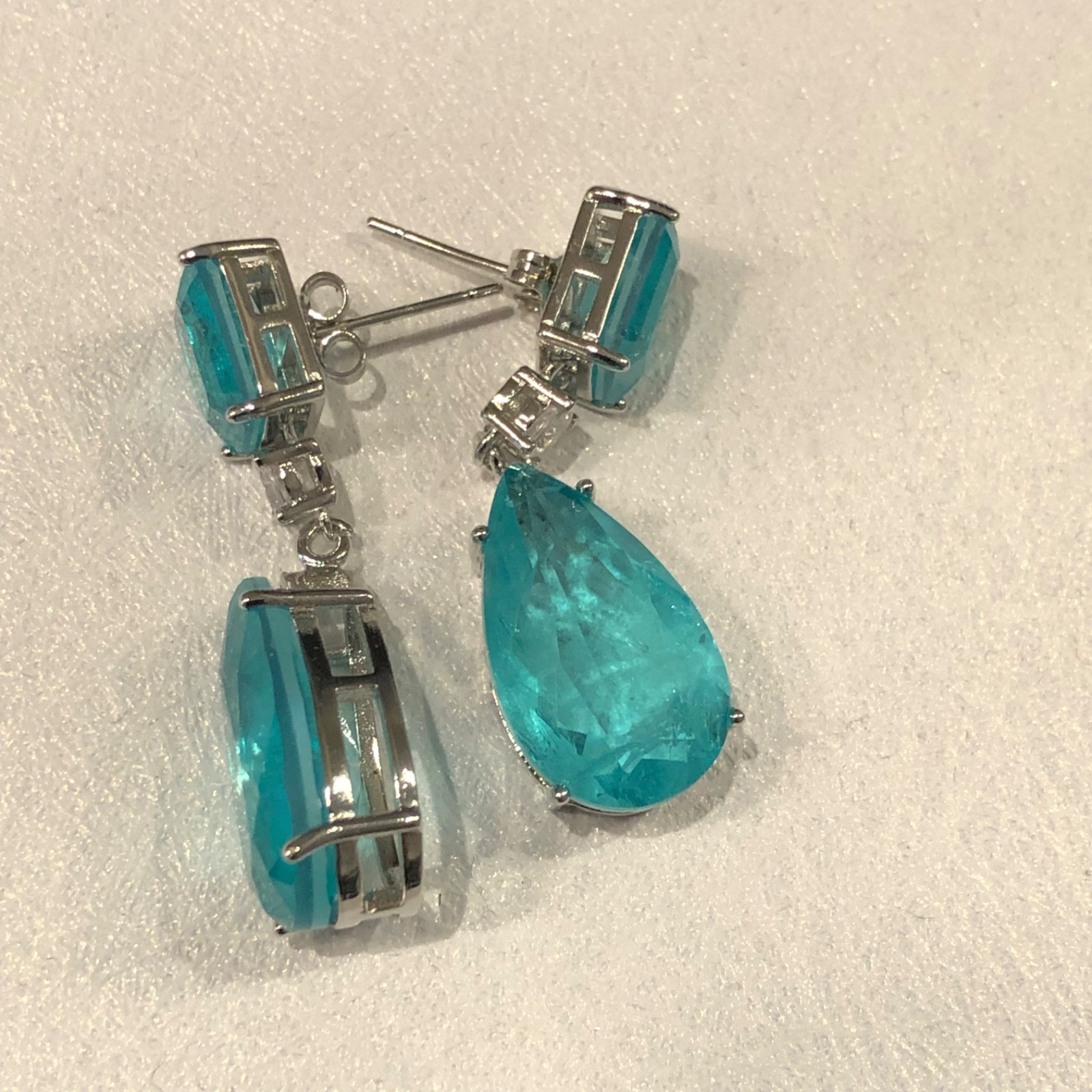 18k Platinum Plated 24 CT Paraiba Tourmaline Drop Earrings Over Sterling Silver