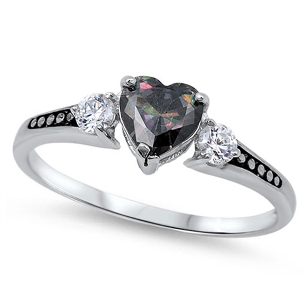 Women’s Rainbow CZ Promise Ring New .925 Sterling Silver Band Sizes 2-13