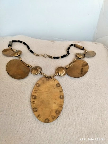 Tribal Tri-color Medallion Necklace with Earthy Tones & Textures