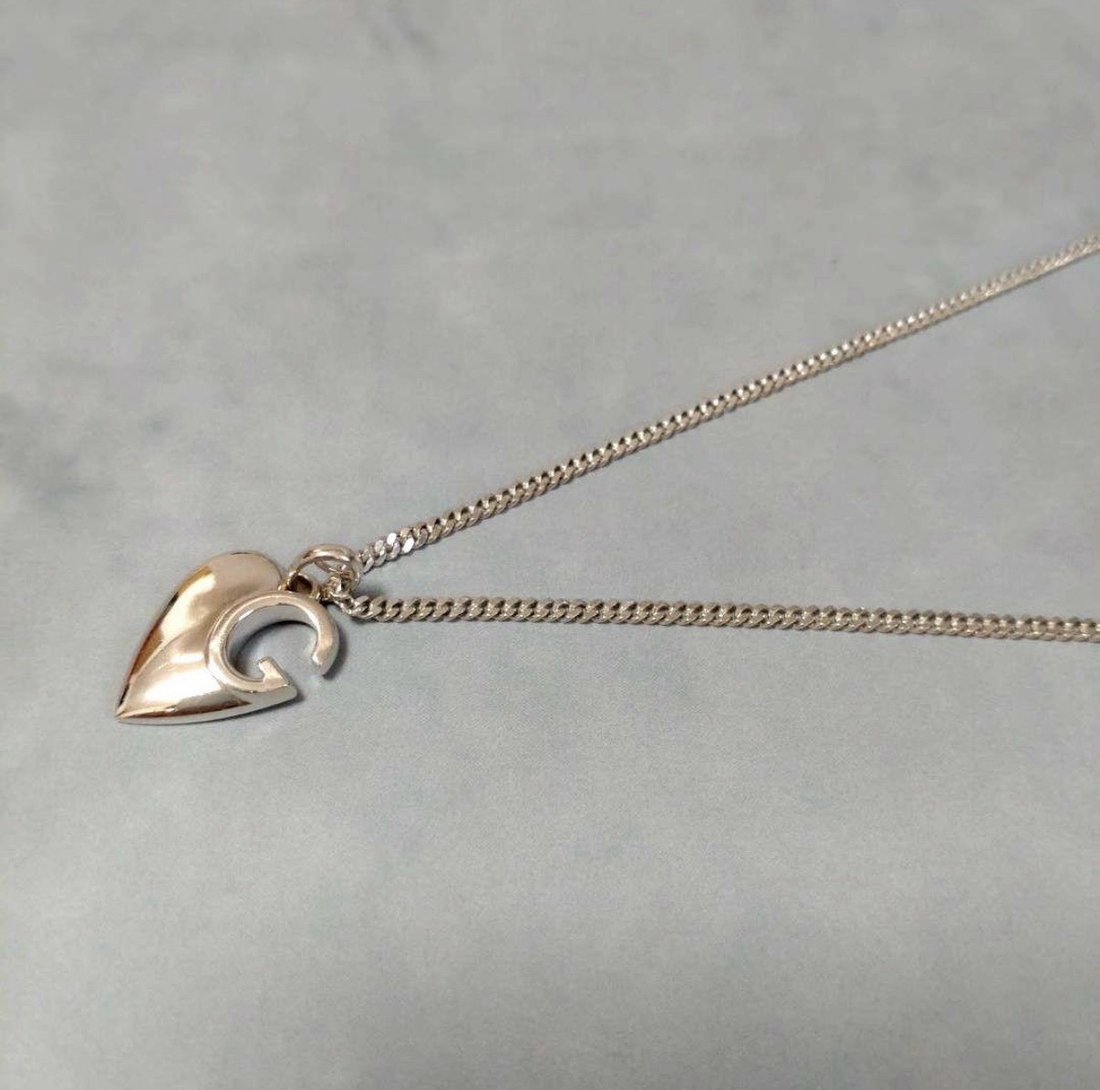 GUCCI Necklace Pendant Silver 925 Heart Motif G Women SV925 with Box Used