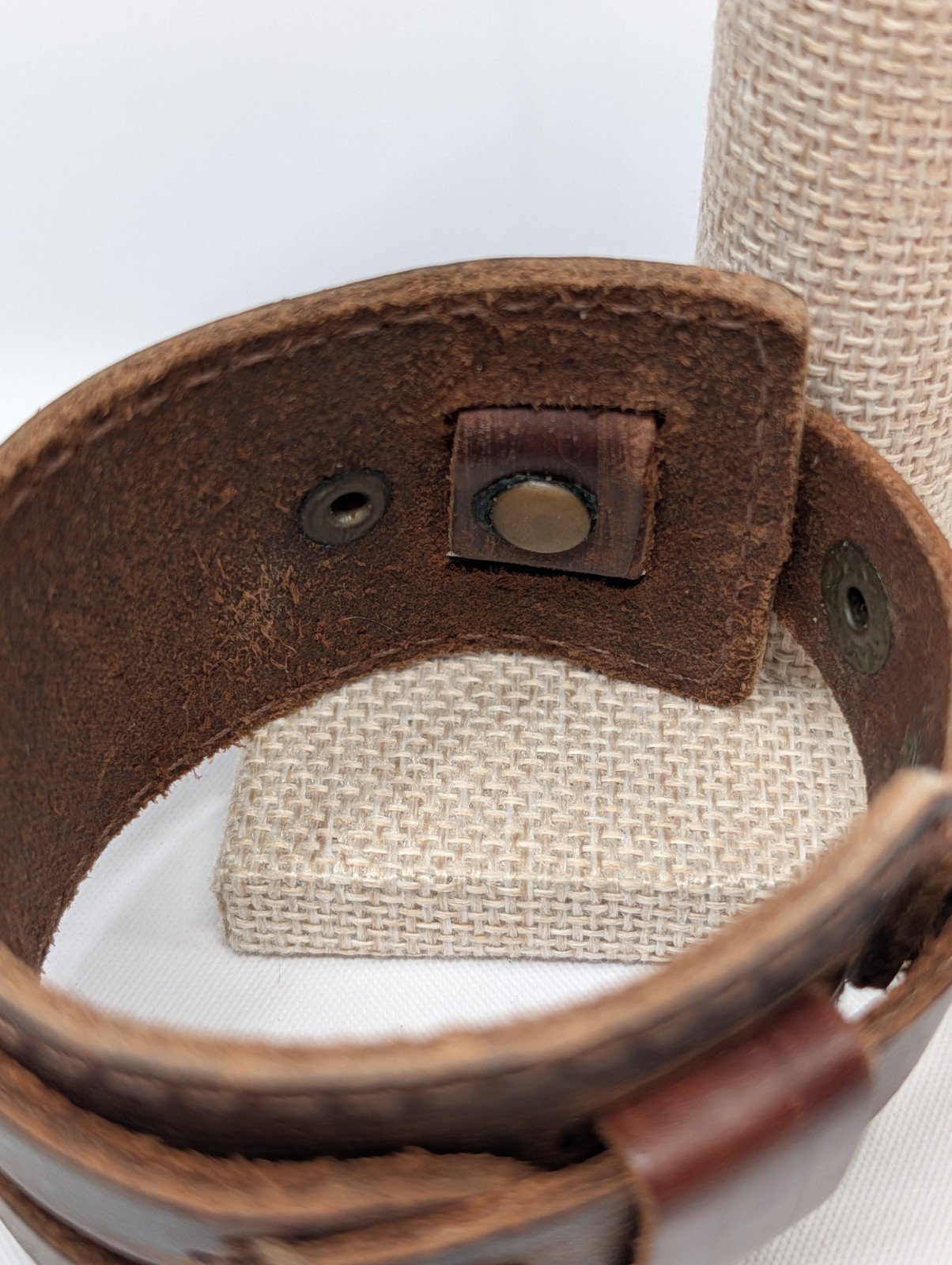 Vintage Wide Distressed Brown Leather Cuff Bracelet Triple Strap Snap Closure…