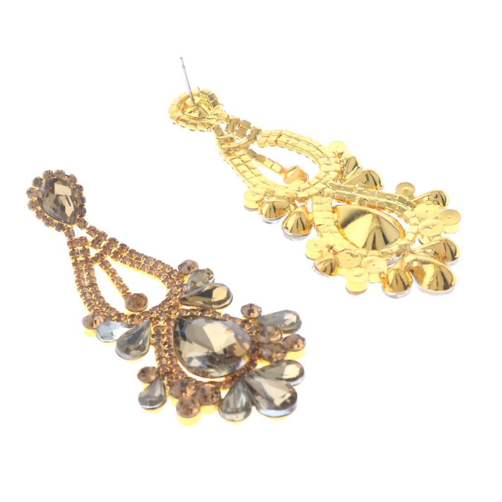 Gold Tone Alloy Metal Rhinestone Drop Post Earrings ESE2090-TOP