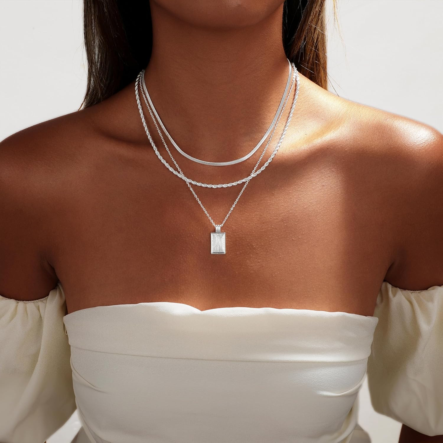 Gold/Silver Layered Necklace for Women 14K Gold/Silver Plated Trendy Paperclip C